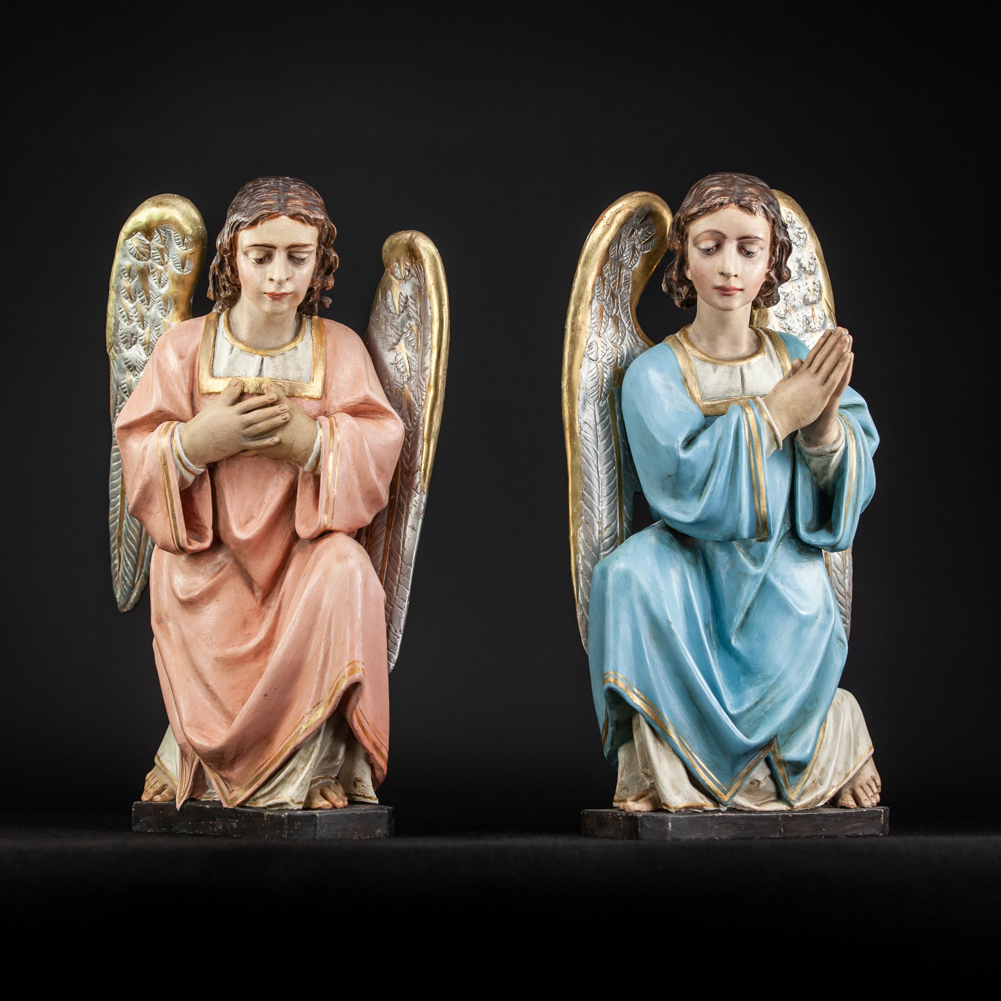 Pair of Antique Wooden Altar Angels | 18.3"