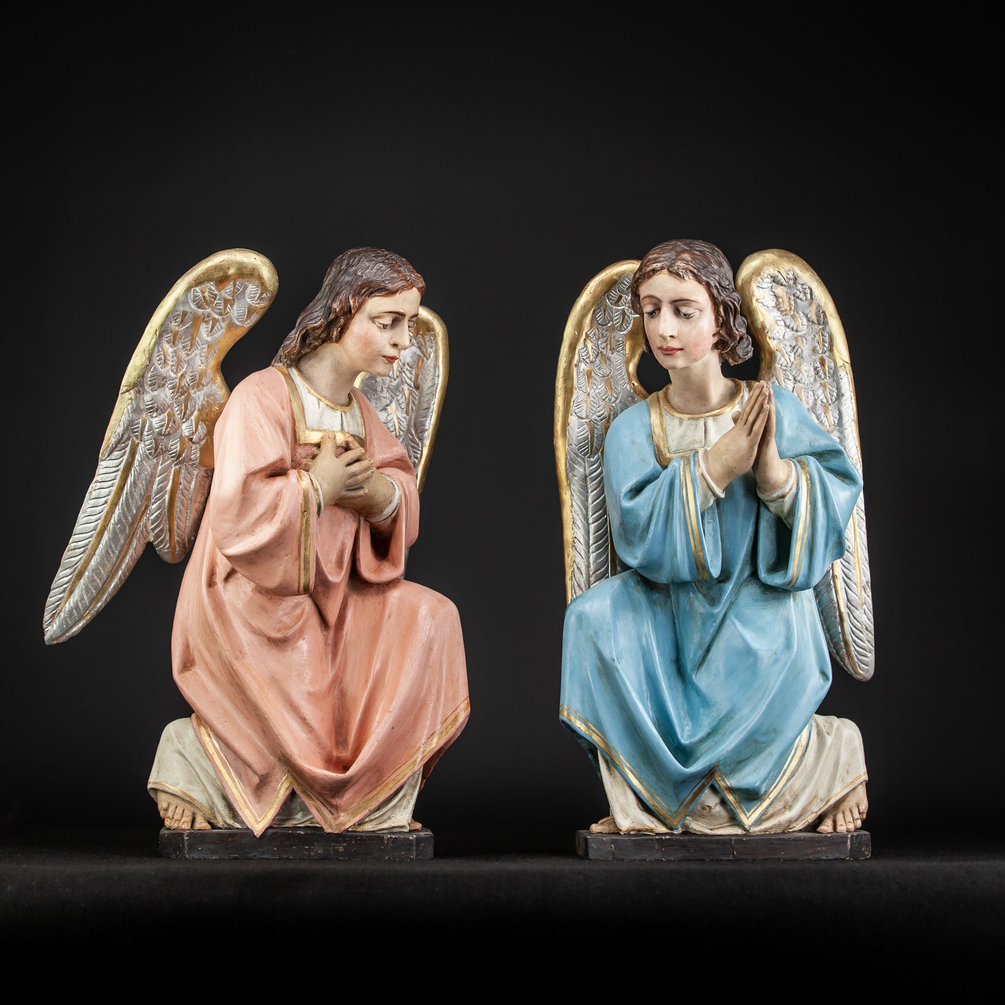 Pair of Antique Wooden Altar Angels | 18.3"