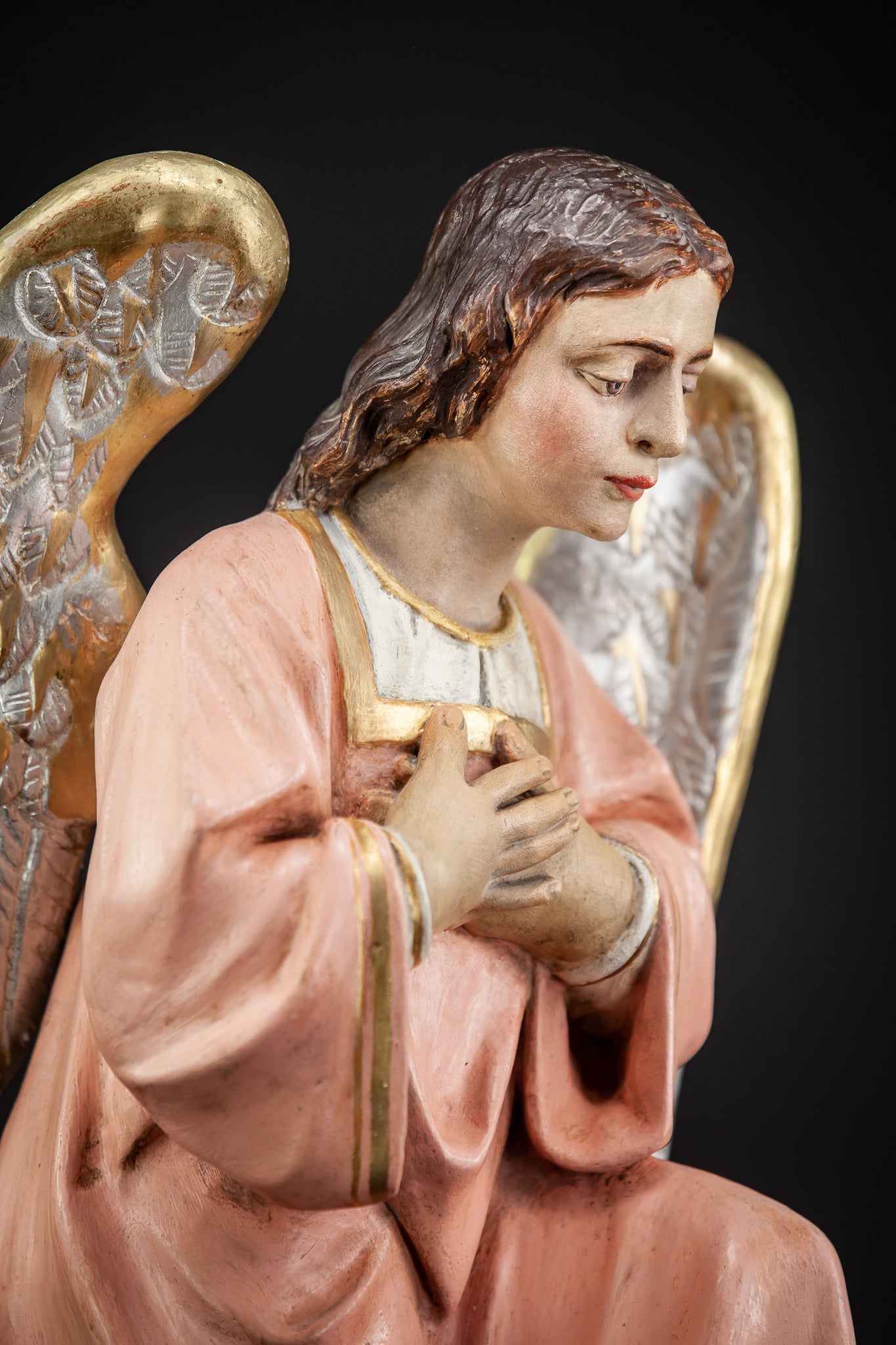 Pair of Antique Wooden Altar Angels | 18.3"