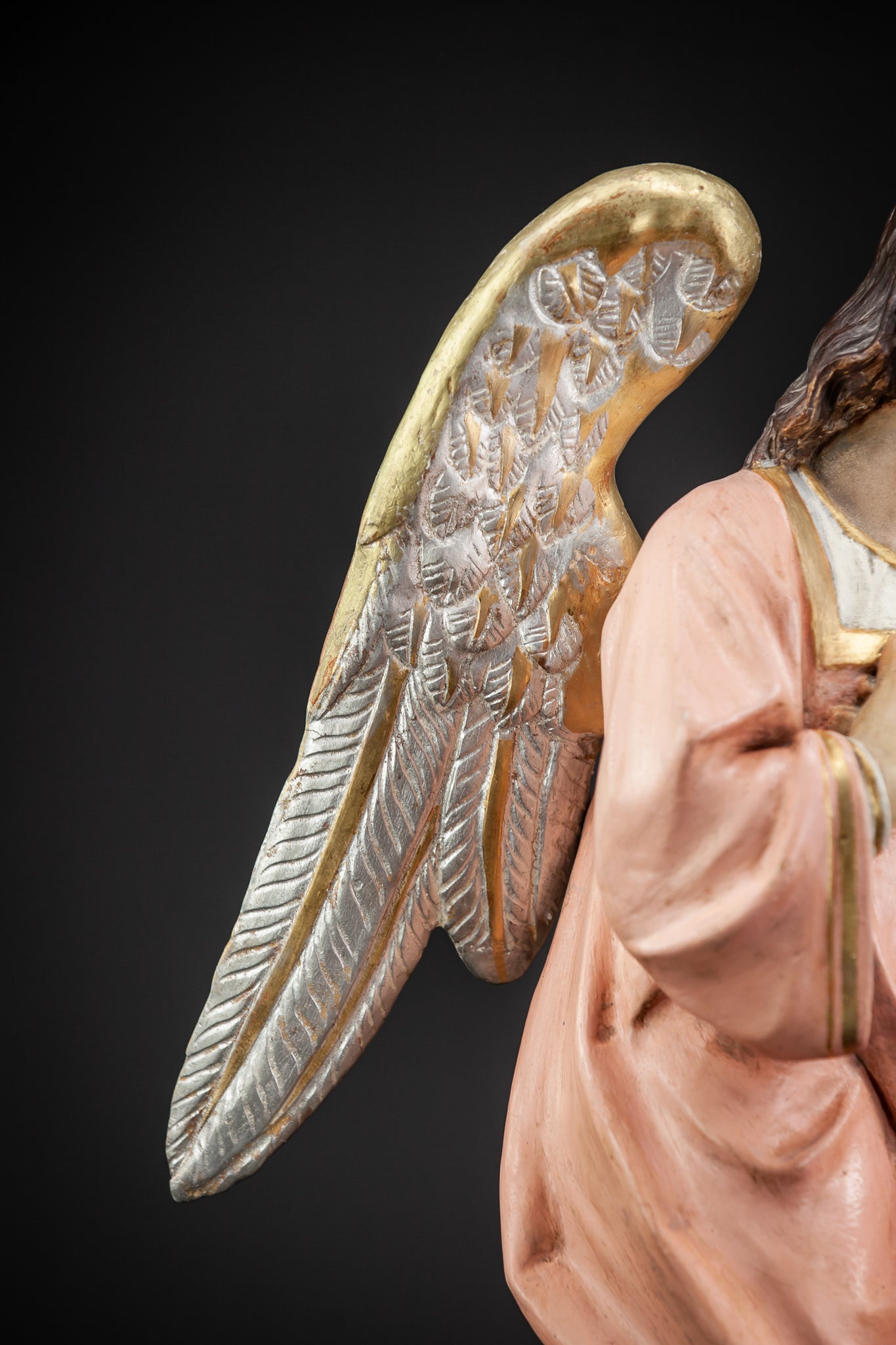 Pair of Antique Wooden Altar Angels | 18.3"