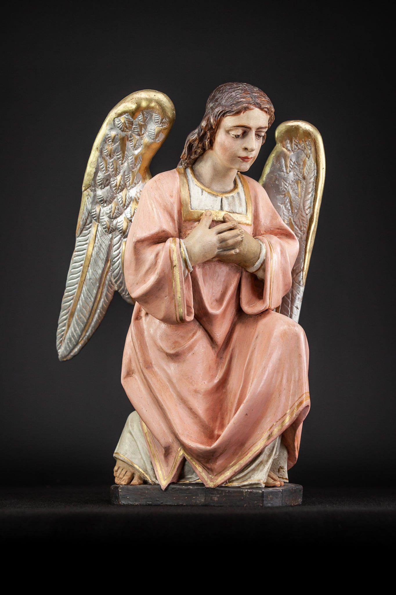 Pair of Antique Wooden Altar Angels | 18.3"