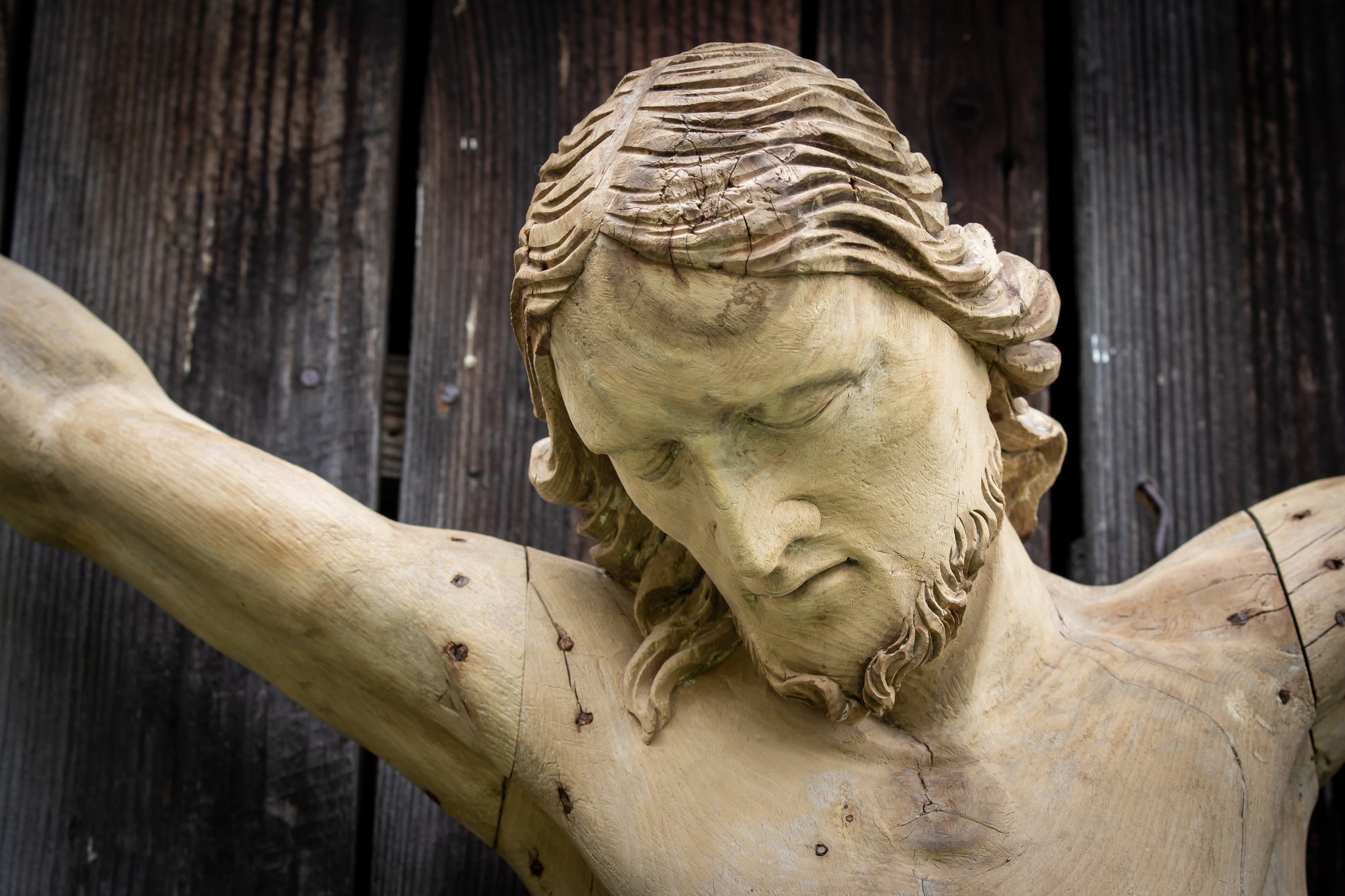 Corpus Christi Sculpture | Antique 1700s Carved Jesus 53.5"