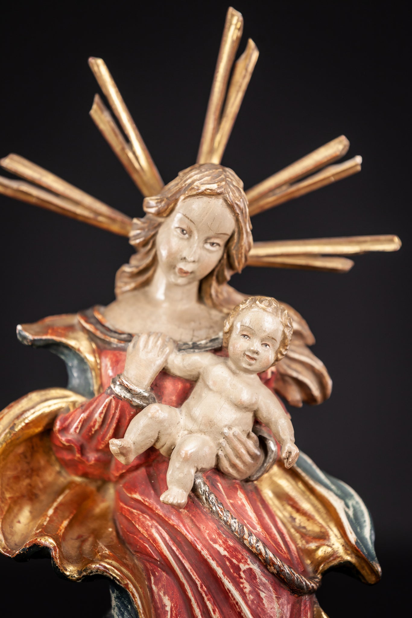 Virgin Mary Child Jesus Wooden Sculpture 19.7”