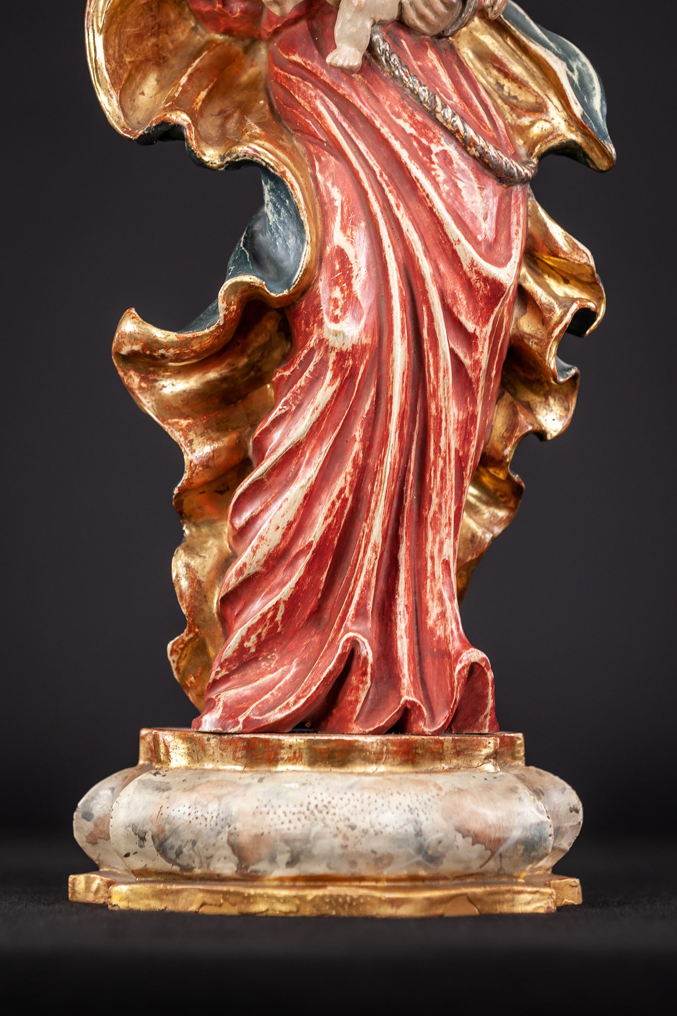 Virgin Mary Child Jesus Wooden Sculpture 19.7”