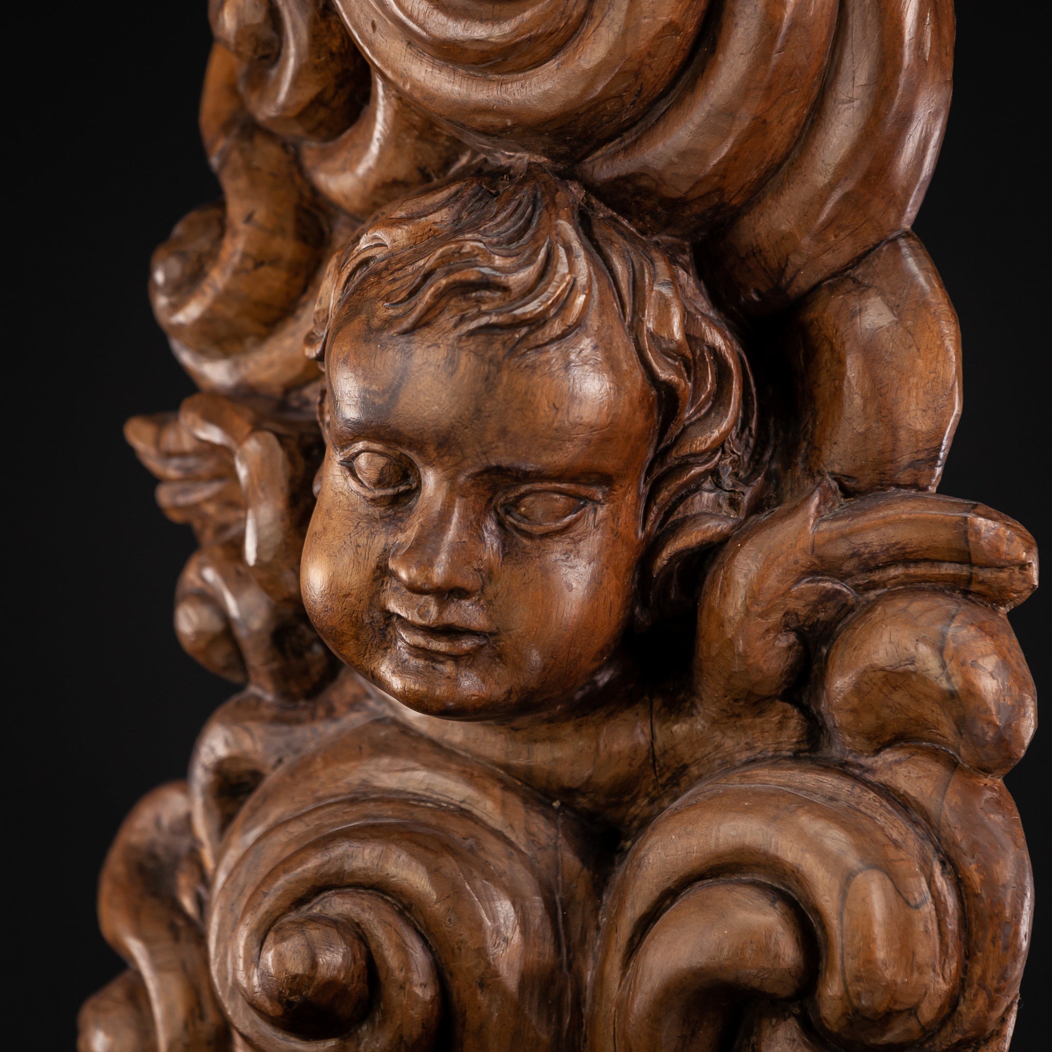 Angel Sculpture 1700s Wooden Figure 31''