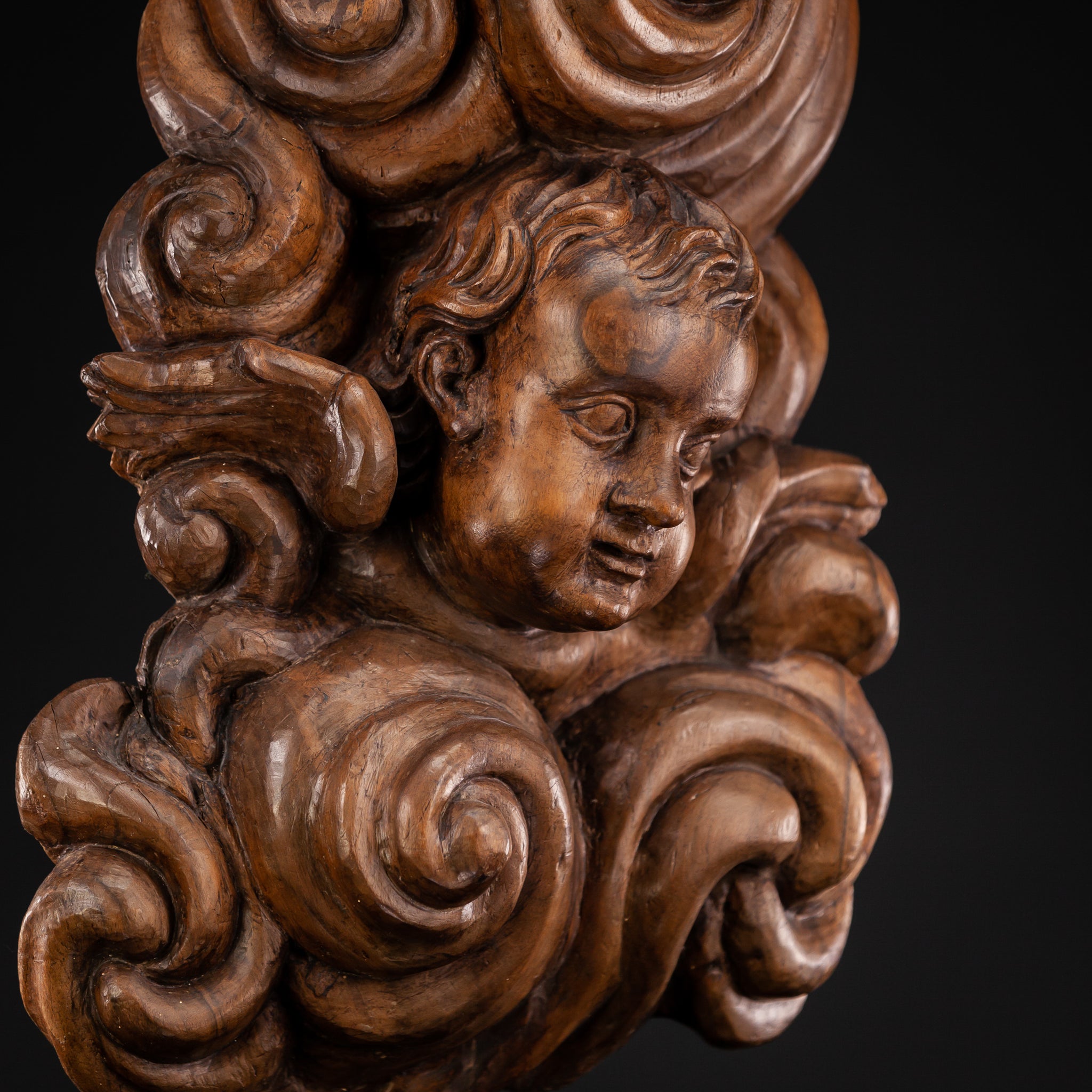 Angel Sculpture 1700s Wooden Figure 31''