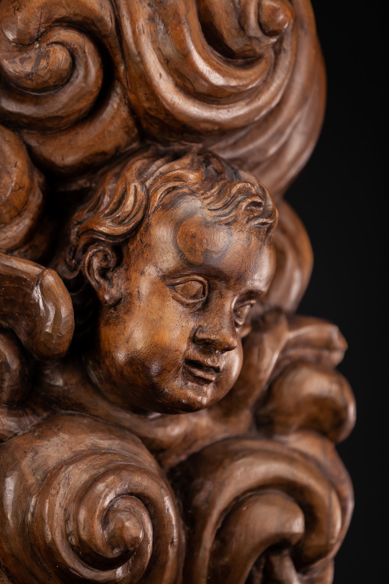 Angel Sculpture 1700s Wooden Figure 31''