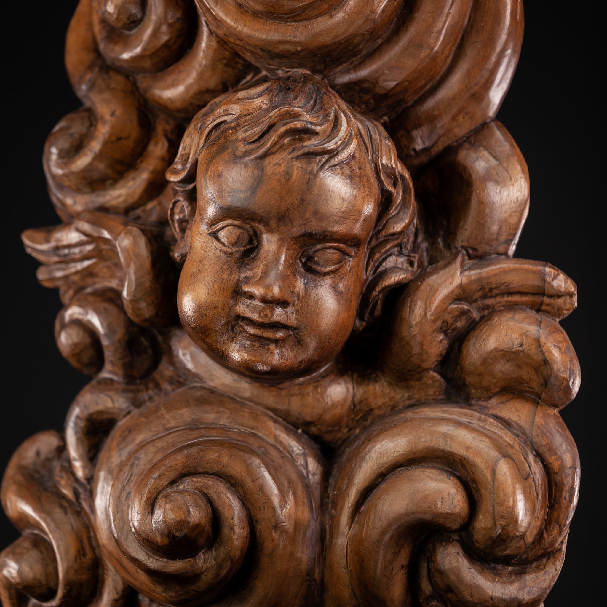 Angel Sculpture 1700s Wooden Figure 31''