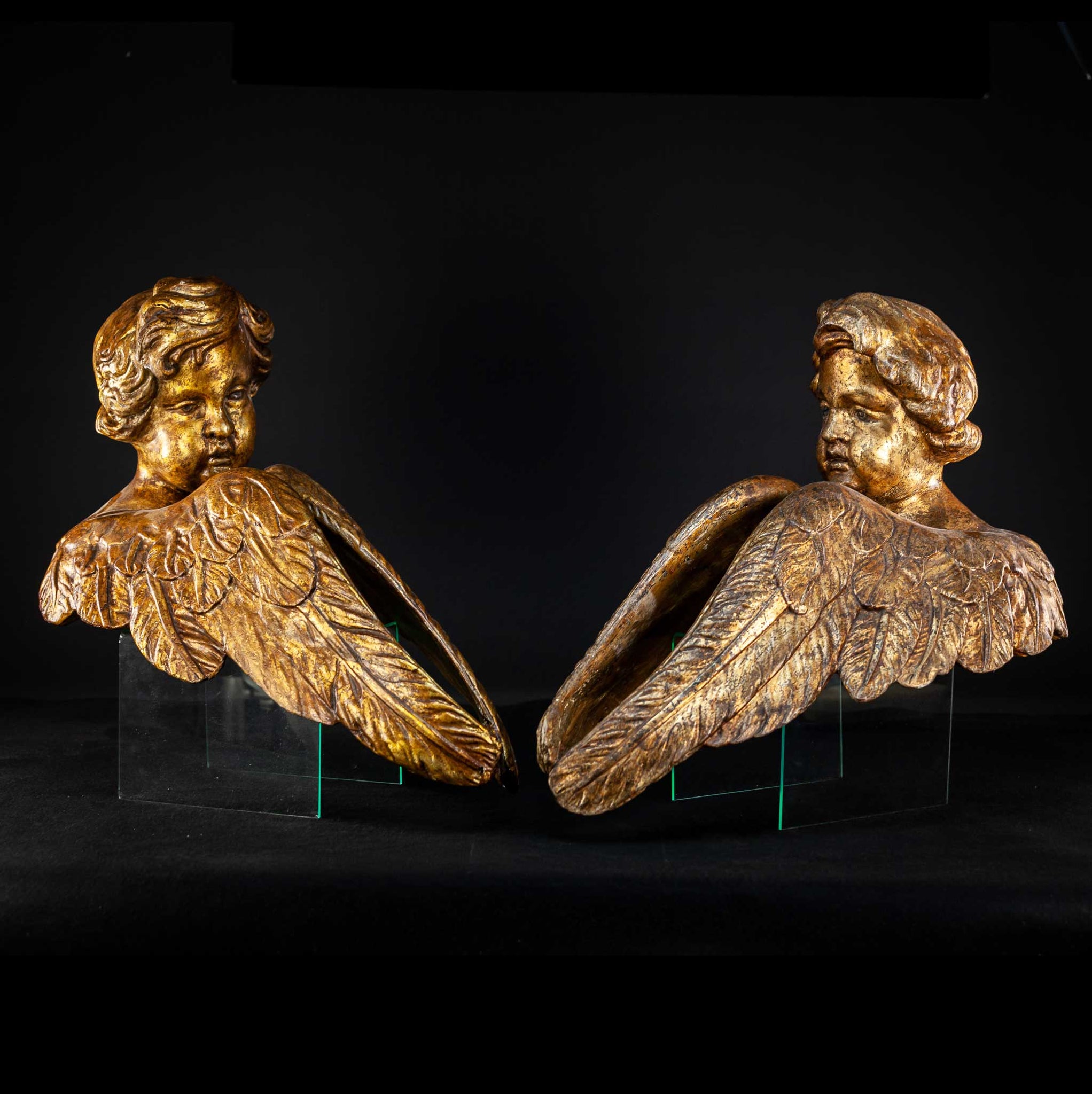 Angel Sculpture Pair | 18th Century 22.4"