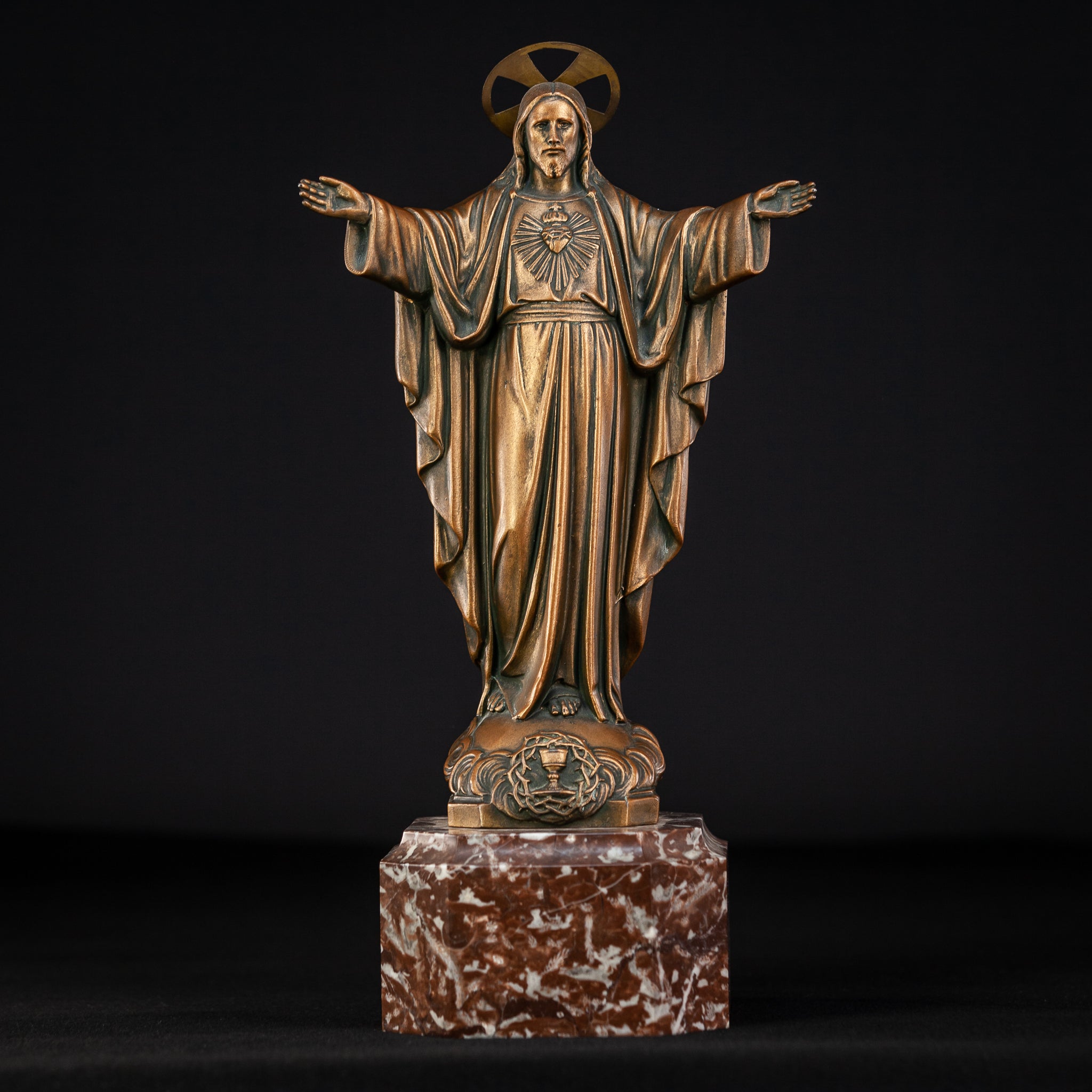 Jesus Statue | Antique Spelter & Marble | 15.7"