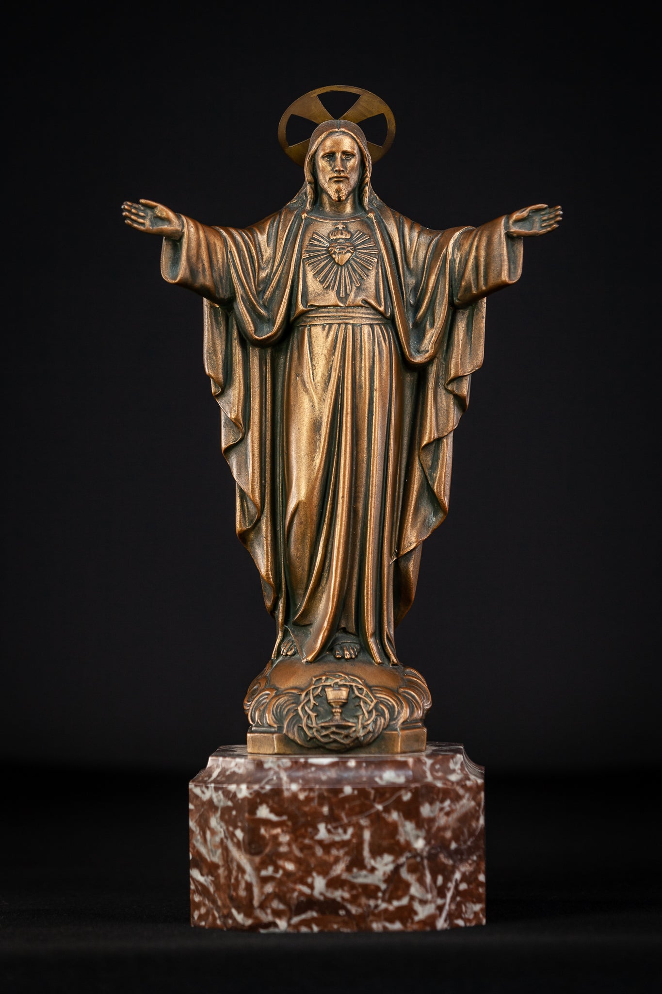 Jesus Statue | Antique Spelter & Marble | 15.7"