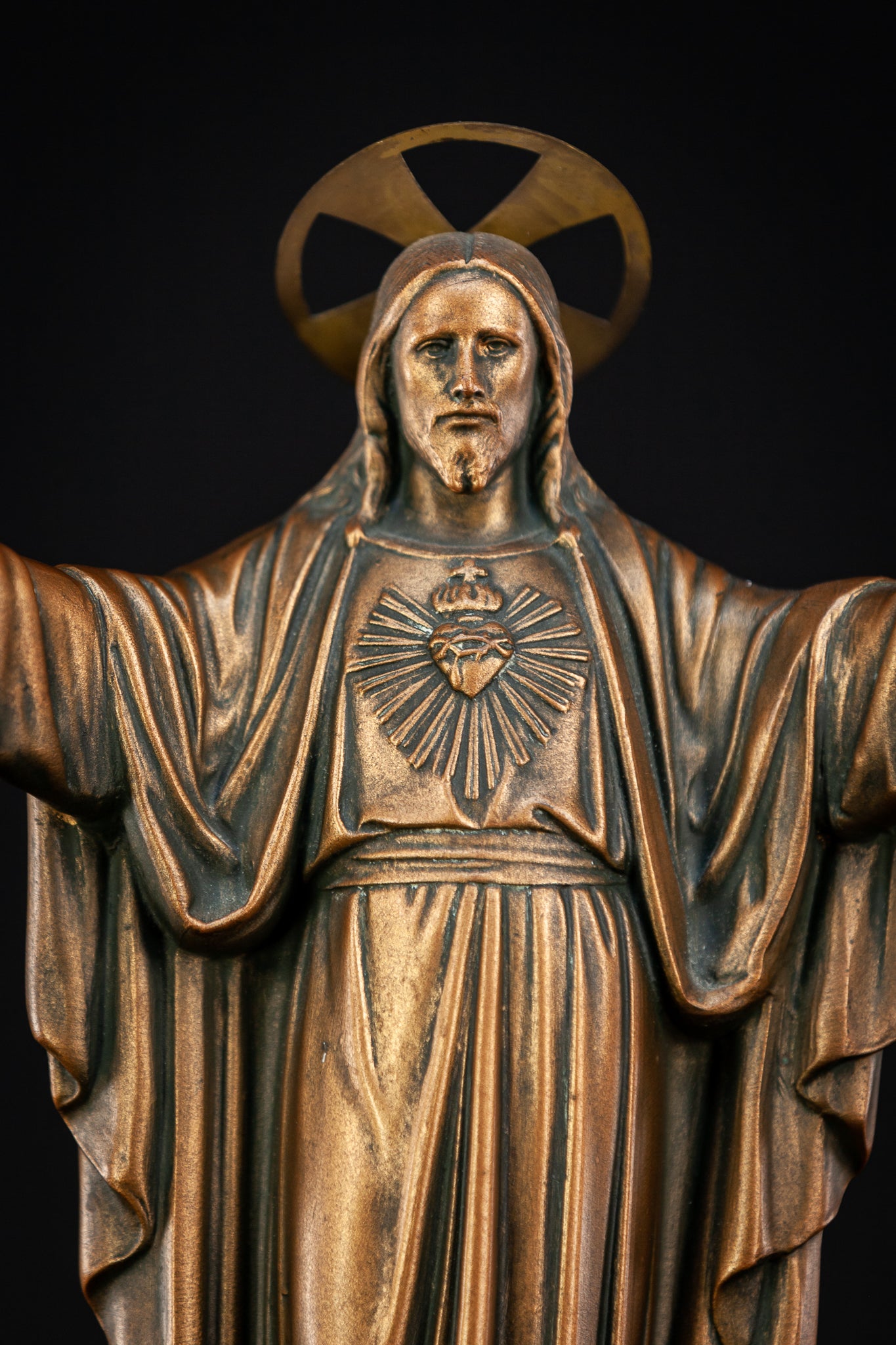 Jesus Statue | Antique Spelter & Marble | 15.7"