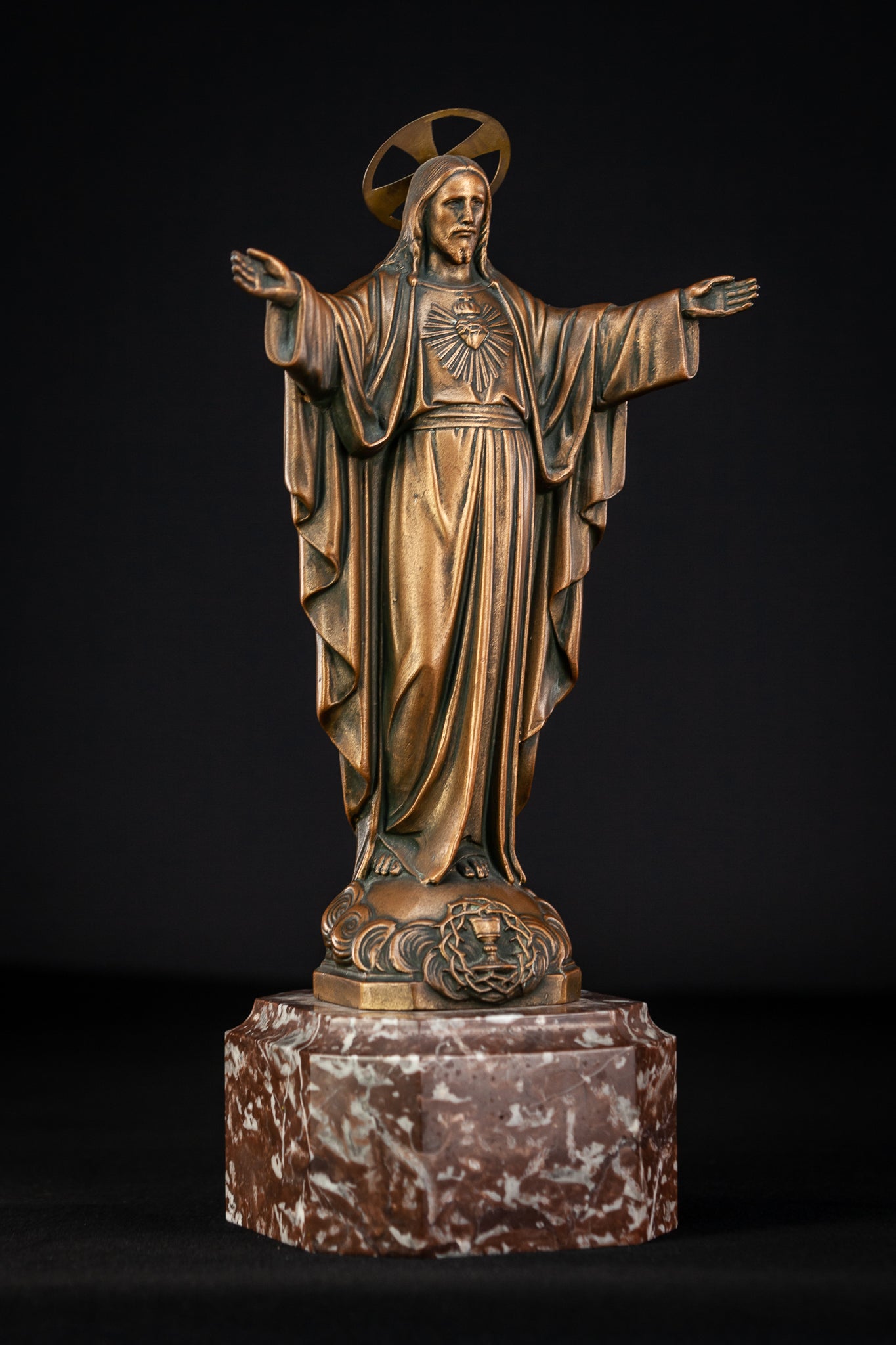 Jesus Statue | Antique Spelter & Marble | 15.7"