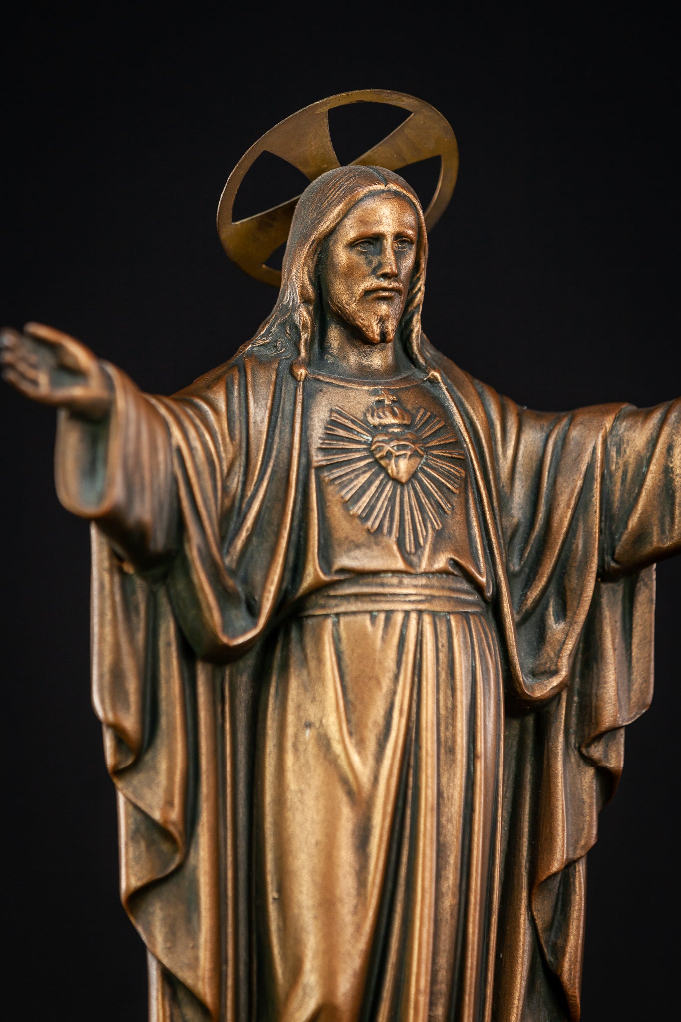 Jesus Statue | Antique Spelter & Marble | 15.7"