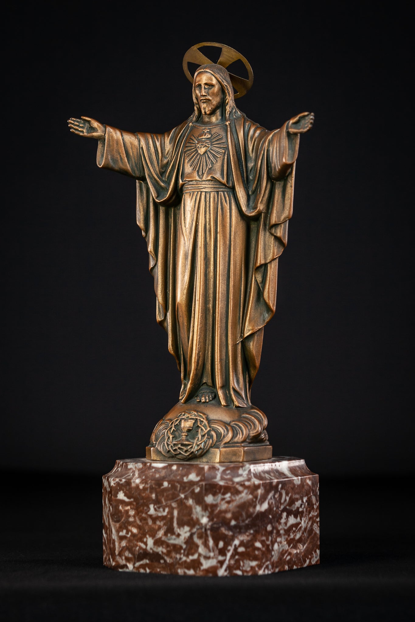 Jesus Statue | Antique Spelter & Marble | 15.7"