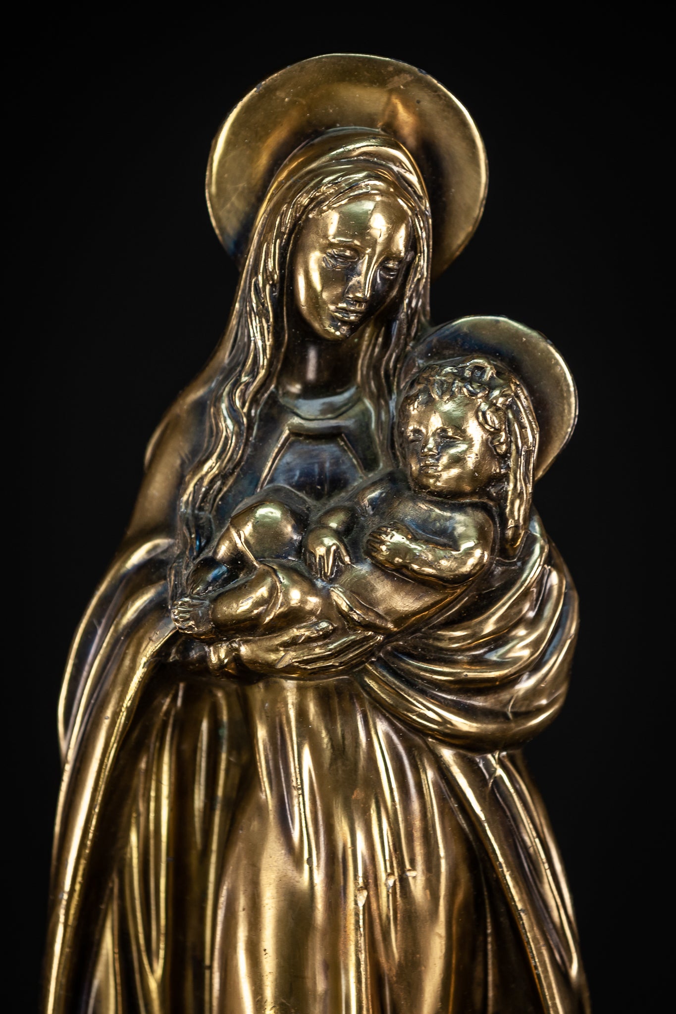 Virgin Mary Child Jesus Bronze Sculpture | 16.5”/ 42 cm