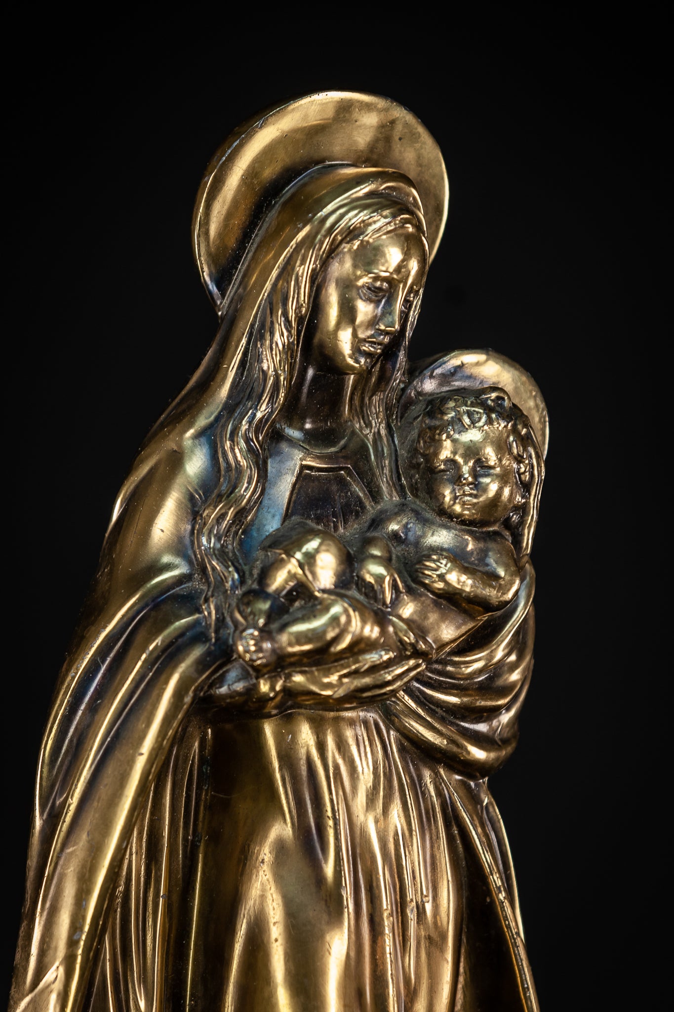 Virgin Mary Child Jesus Bronze Sculpture | 16.5”/ 42 cm