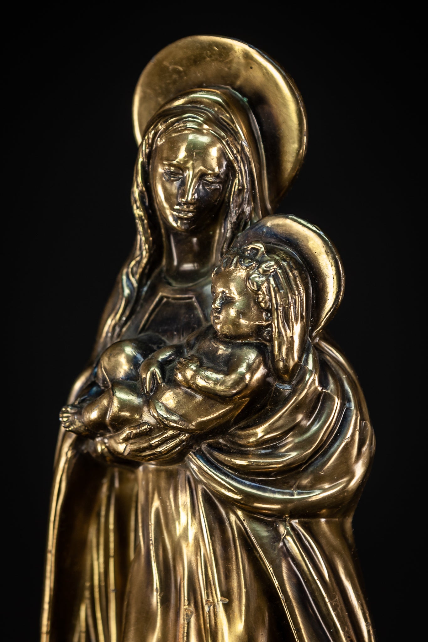 Virgin Mary Child Jesus Bronze Sculpture | 16.5”/ 42 cm