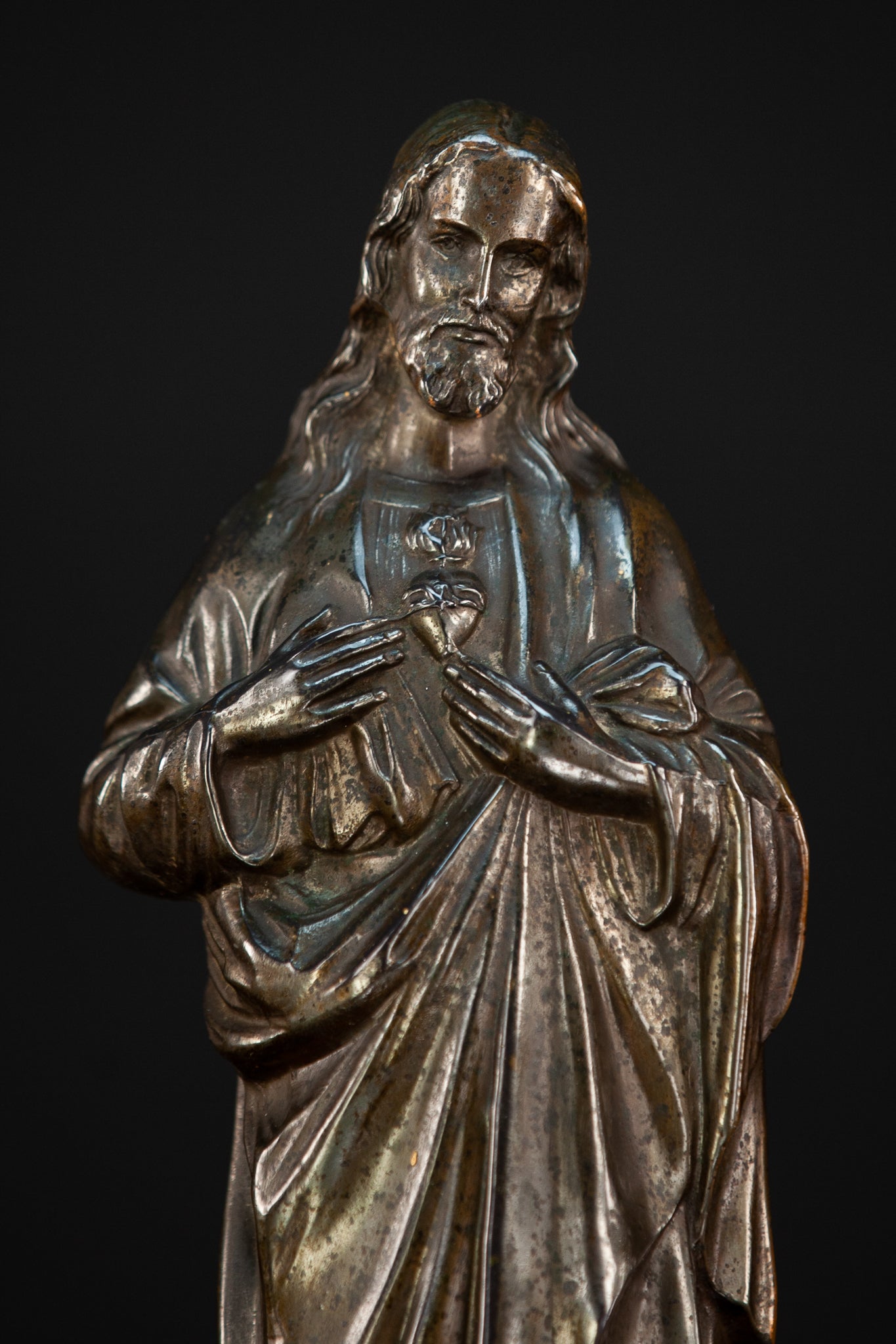 Sacred Heart of Jesus Statue |  Antique Spelter | 15.7" / 40.5 cm