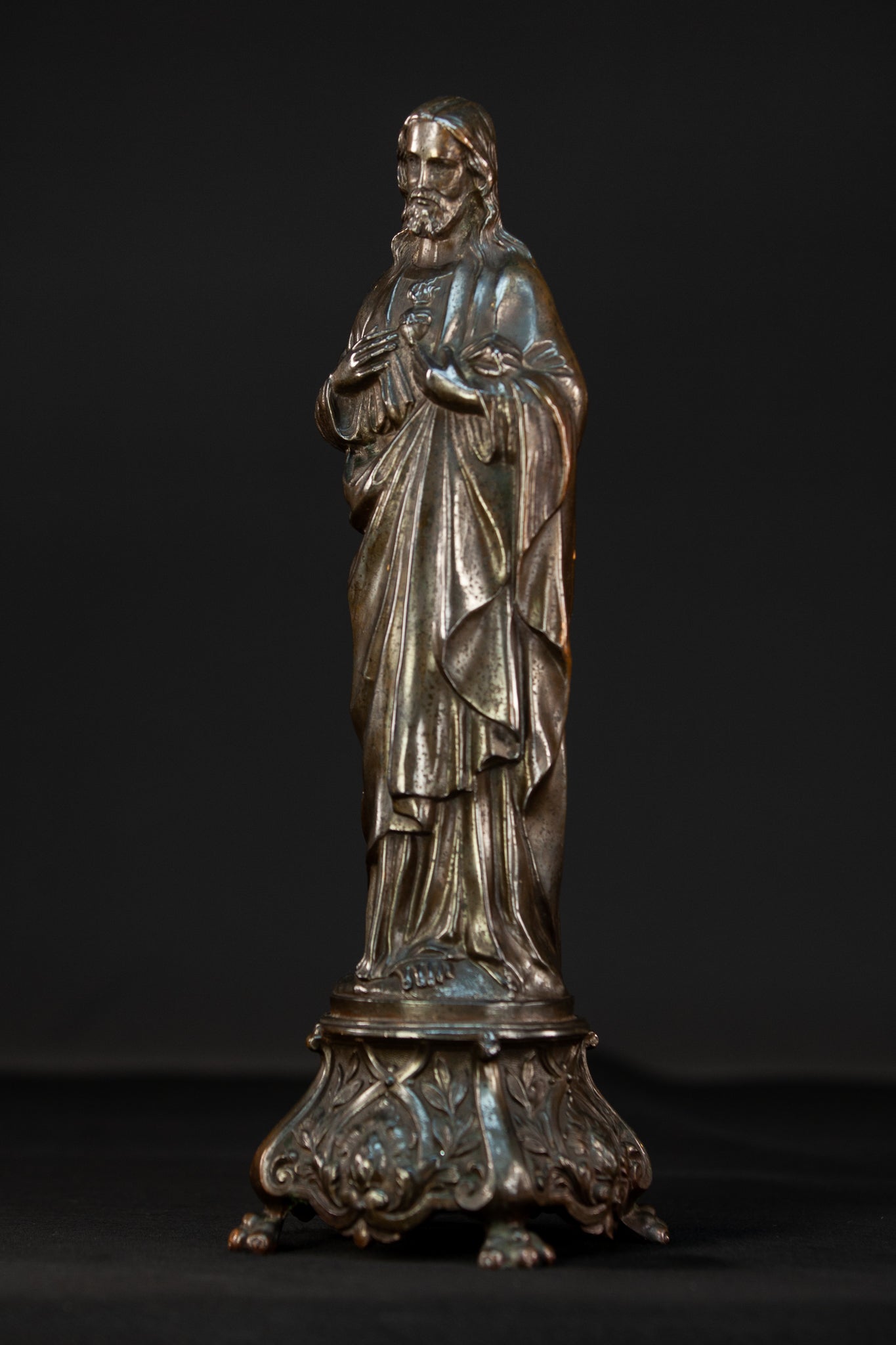 Sacred Heart of Jesus Statue |  Antique Spelter | 15.7" / 40.5 cm