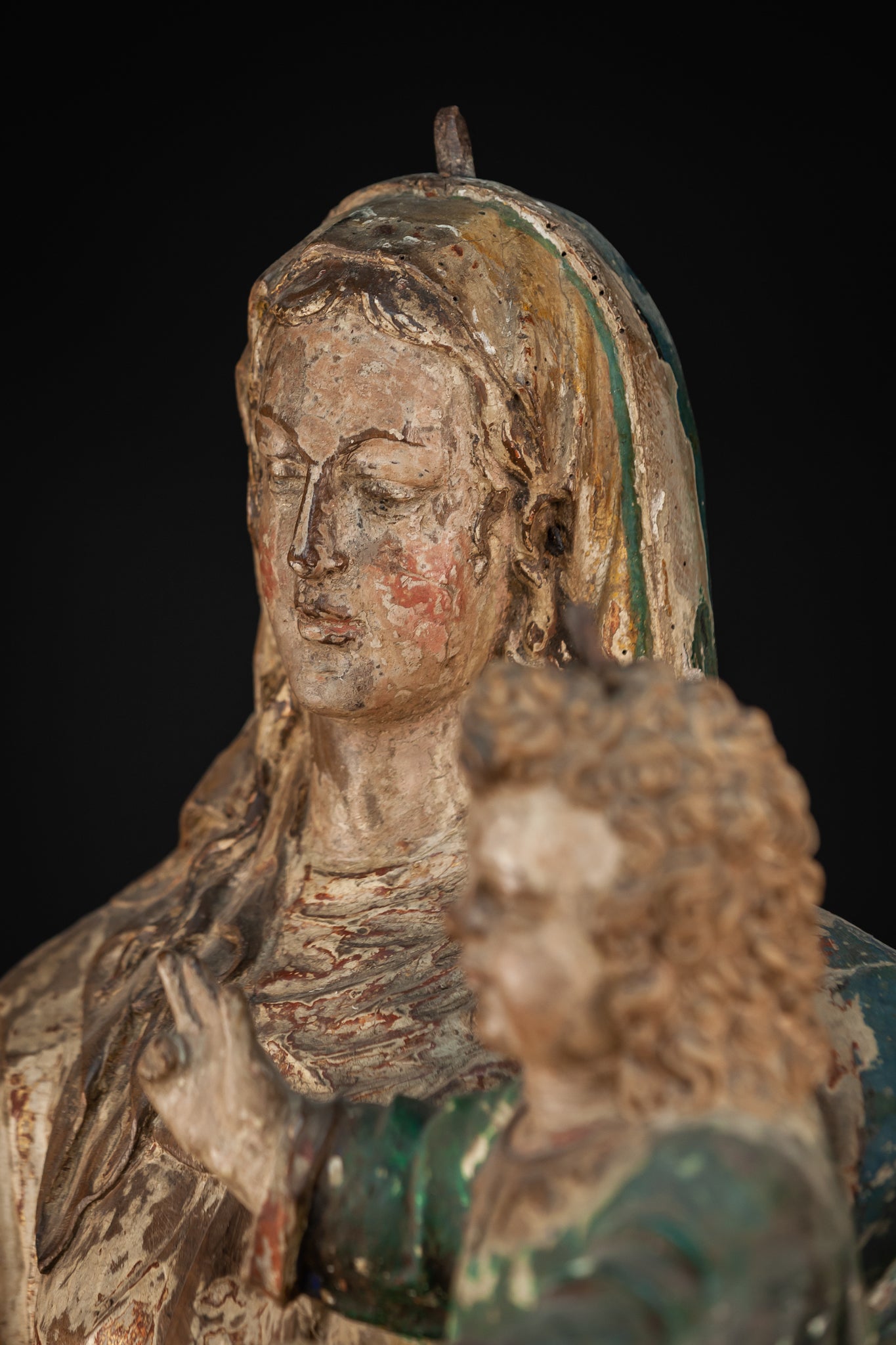 Virgin Mary Child Jesus Wooden 18th Century 42”