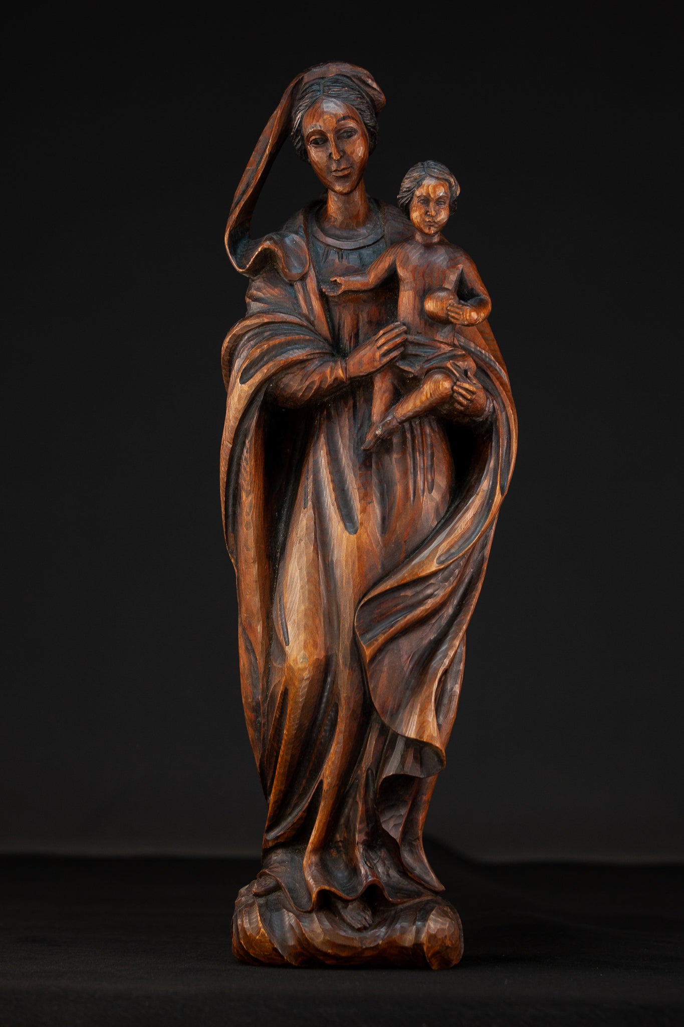 Virgin Mary Child Jesus Wooden Sculpture 22”