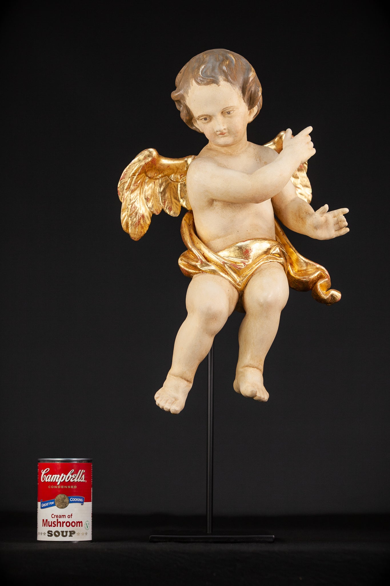 Angel Sculpture | Vintage Wood Figure | 18.1"