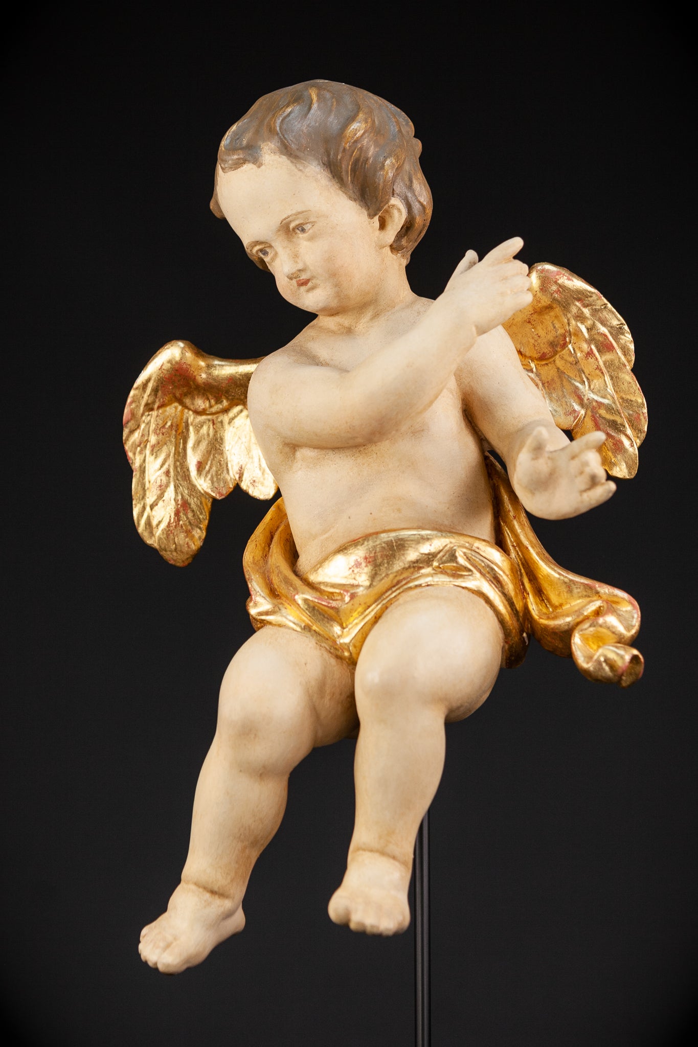 Angel Sculpture | Vintage Wood Figure | 18.1"