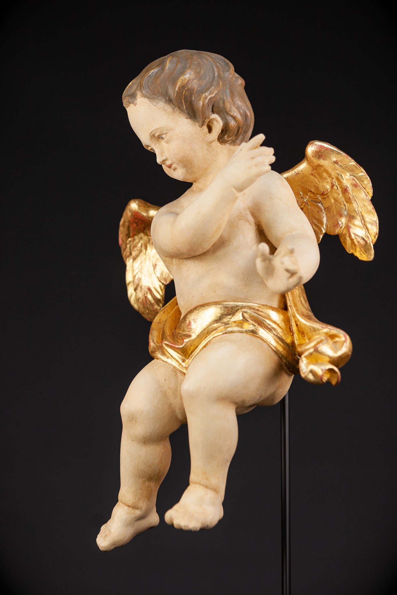 Angel Sculpture | Vintage Wood Figure | 18.1"