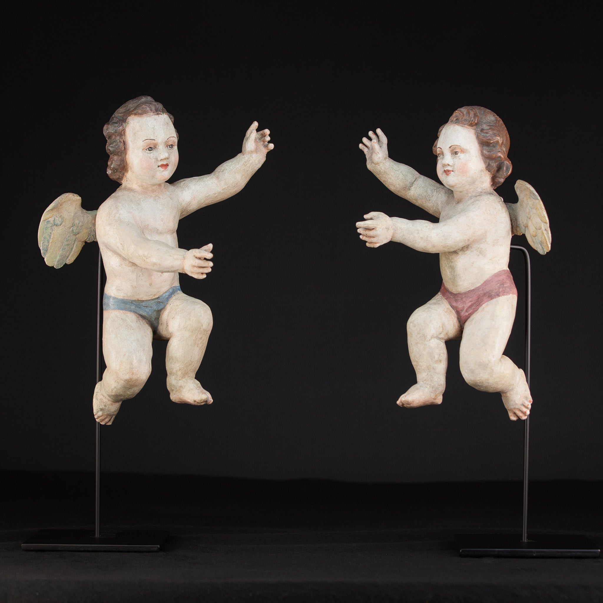 Angels Pair | Two Antique 1700s Baroque | 14.6"