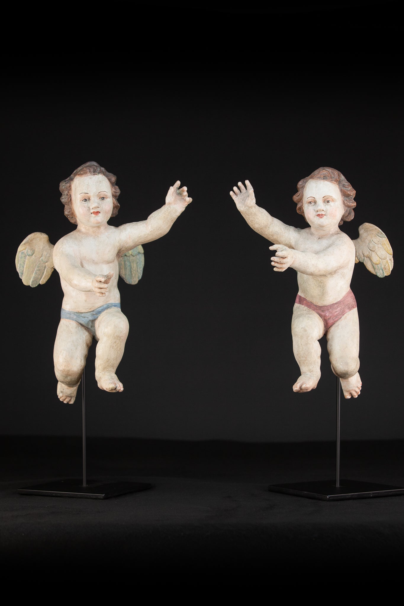 Angels Pair | Two Antique 1700s Baroque | 14.6" 