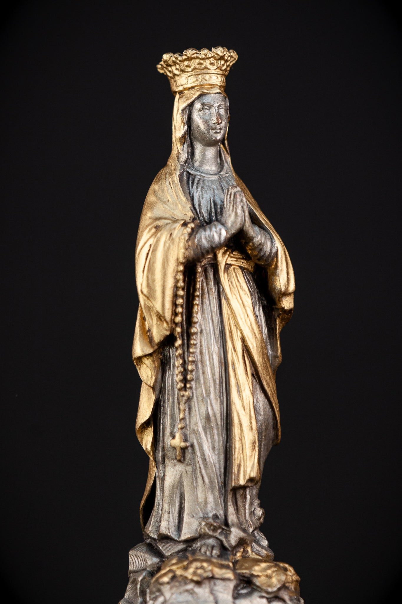 Virgin Mary Statue | Antique Metal 13"