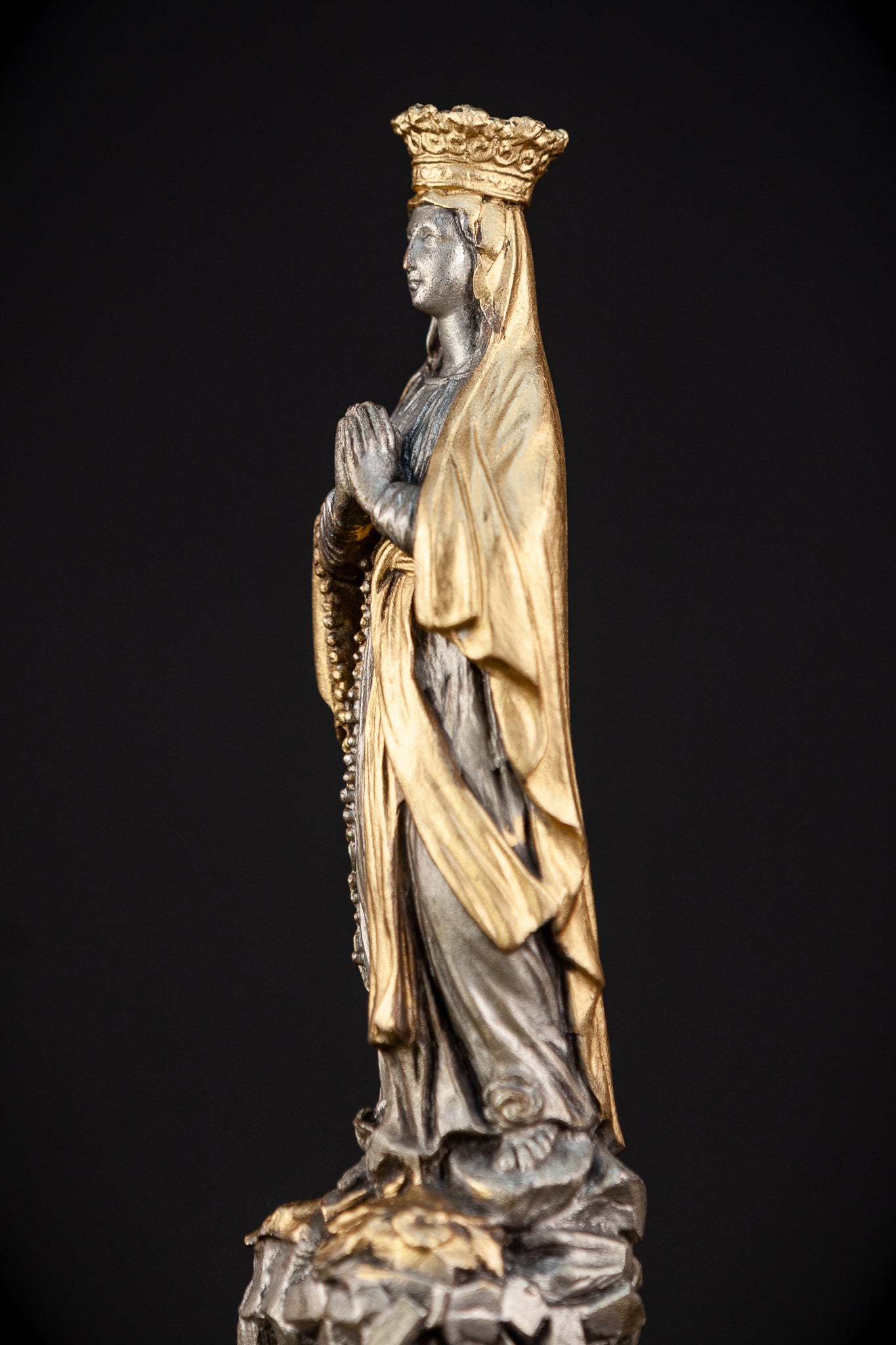 Virgin Mary Statue | Antique Metal 13"