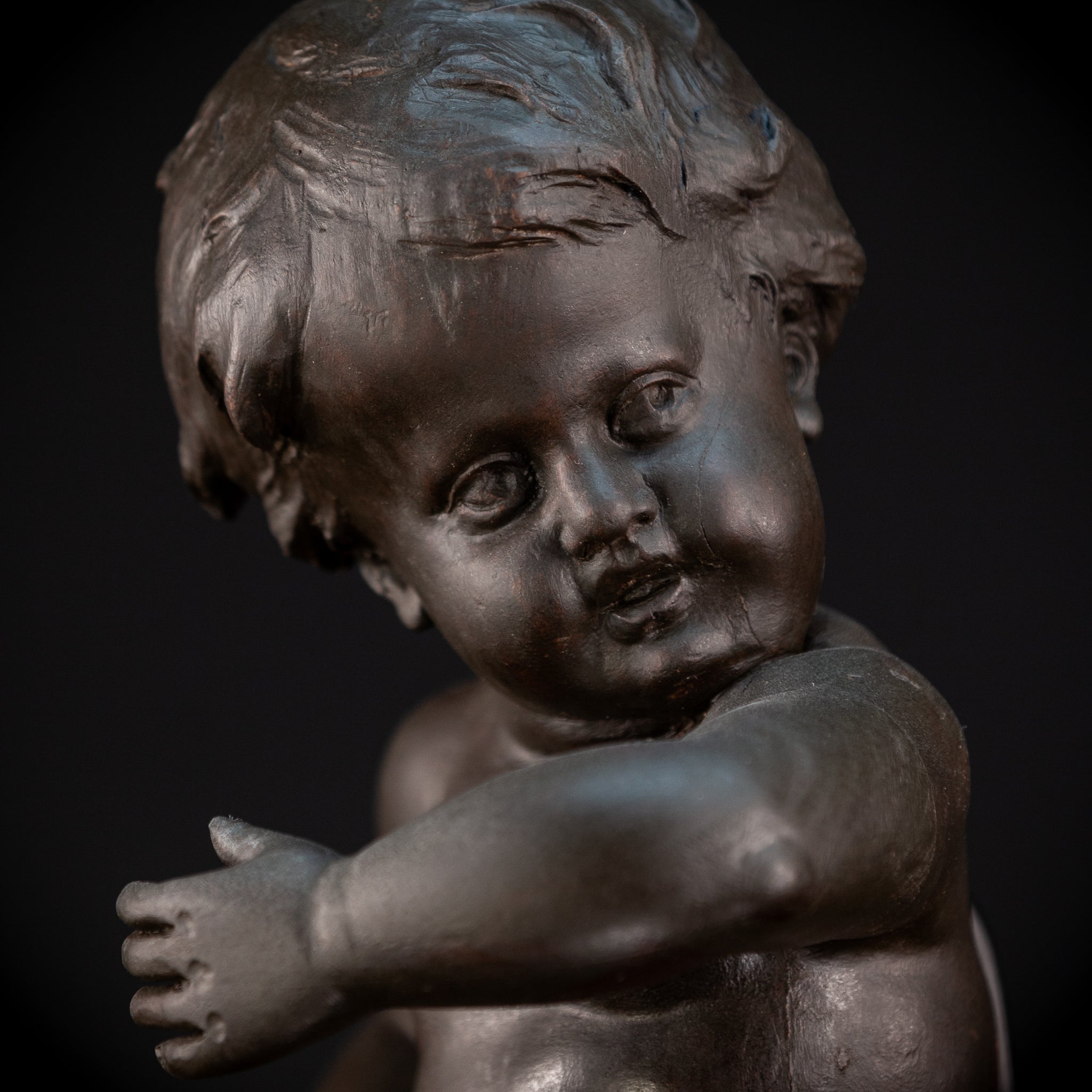 Putto Antique Wooden Sculpture | 18.5" / 47 cm