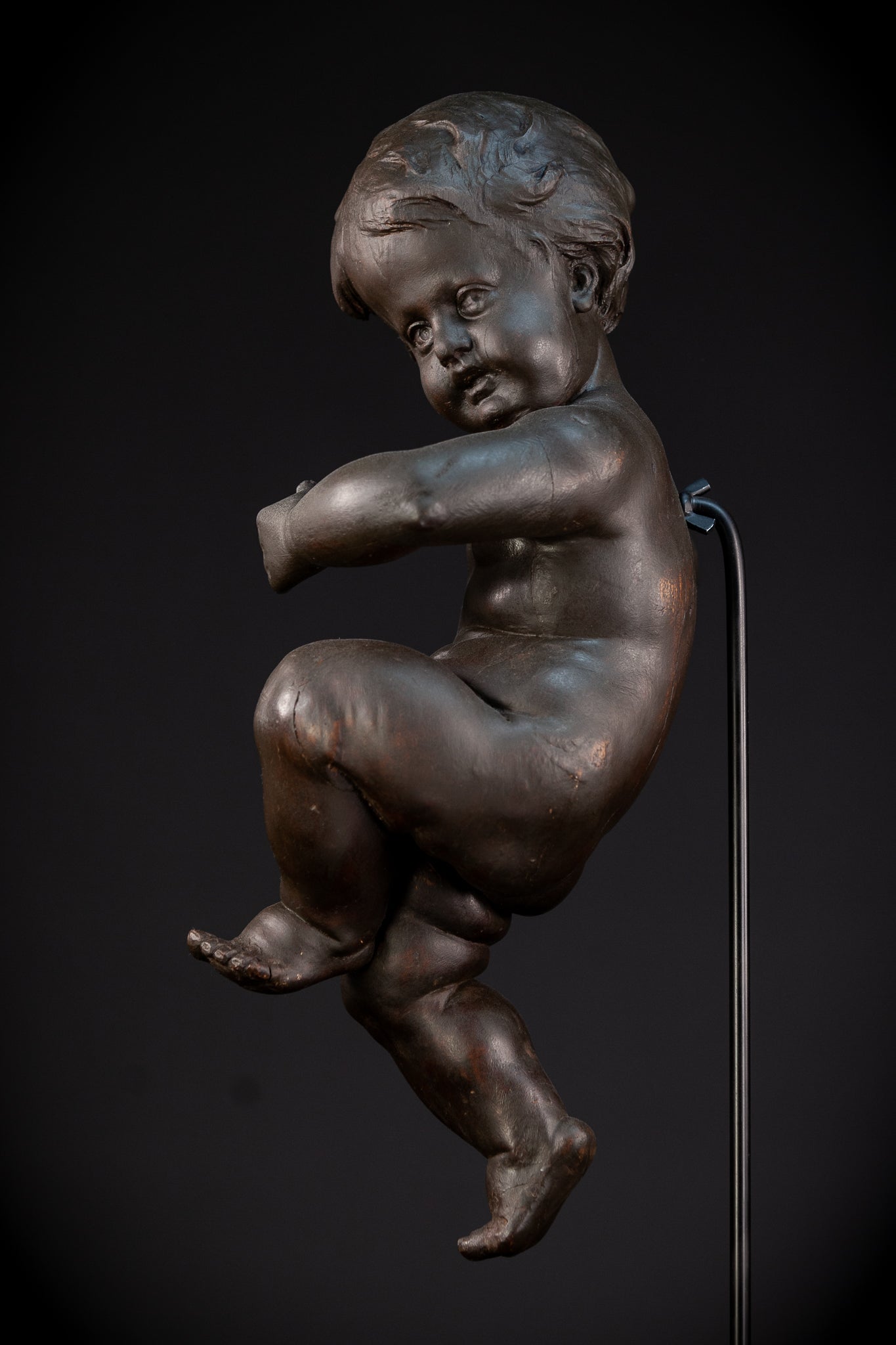 Putto Antique Wooden Sculpture | 18.5" / 47 cm