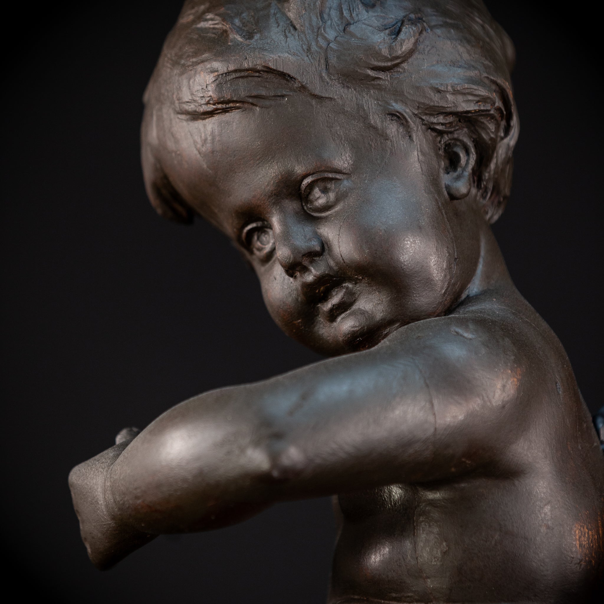 Putto Antique Wooden Sculpture | 18.5" / 47 cm