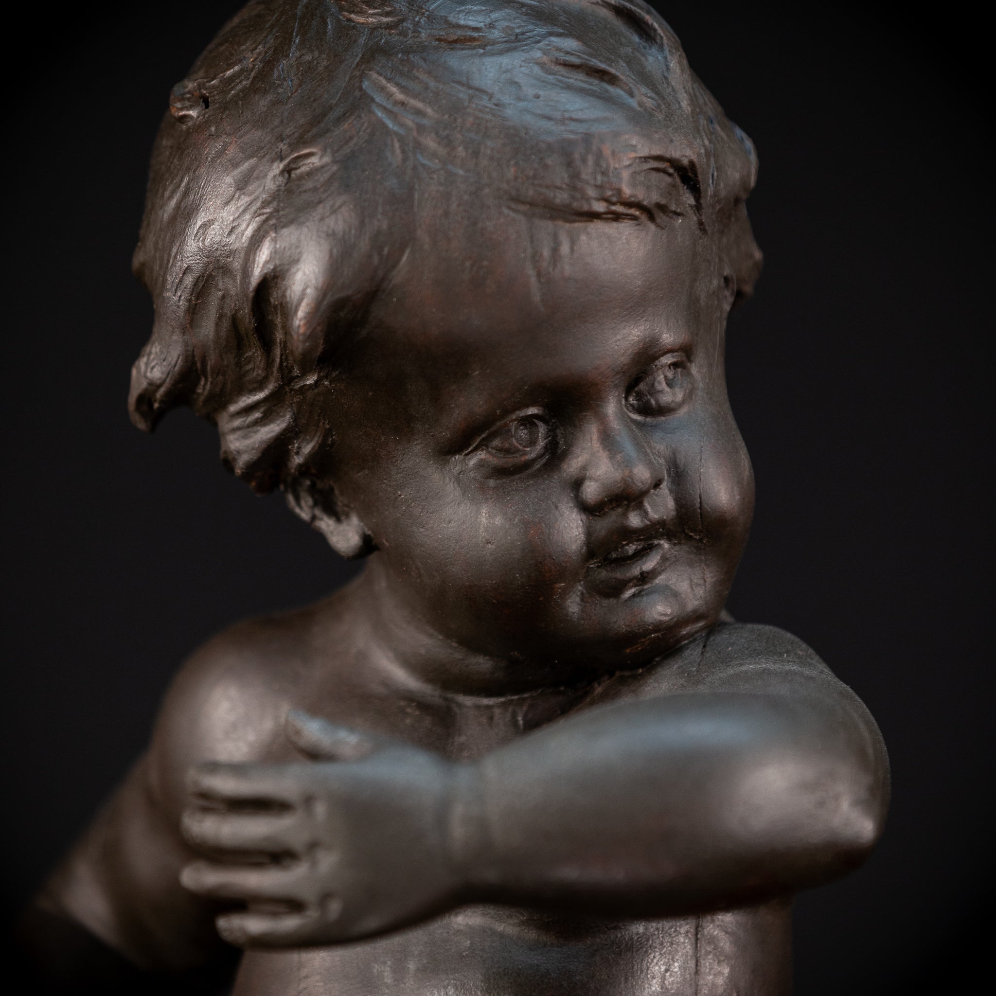 Putto Antique Wooden Sculpture | 18.5" / 47 cm