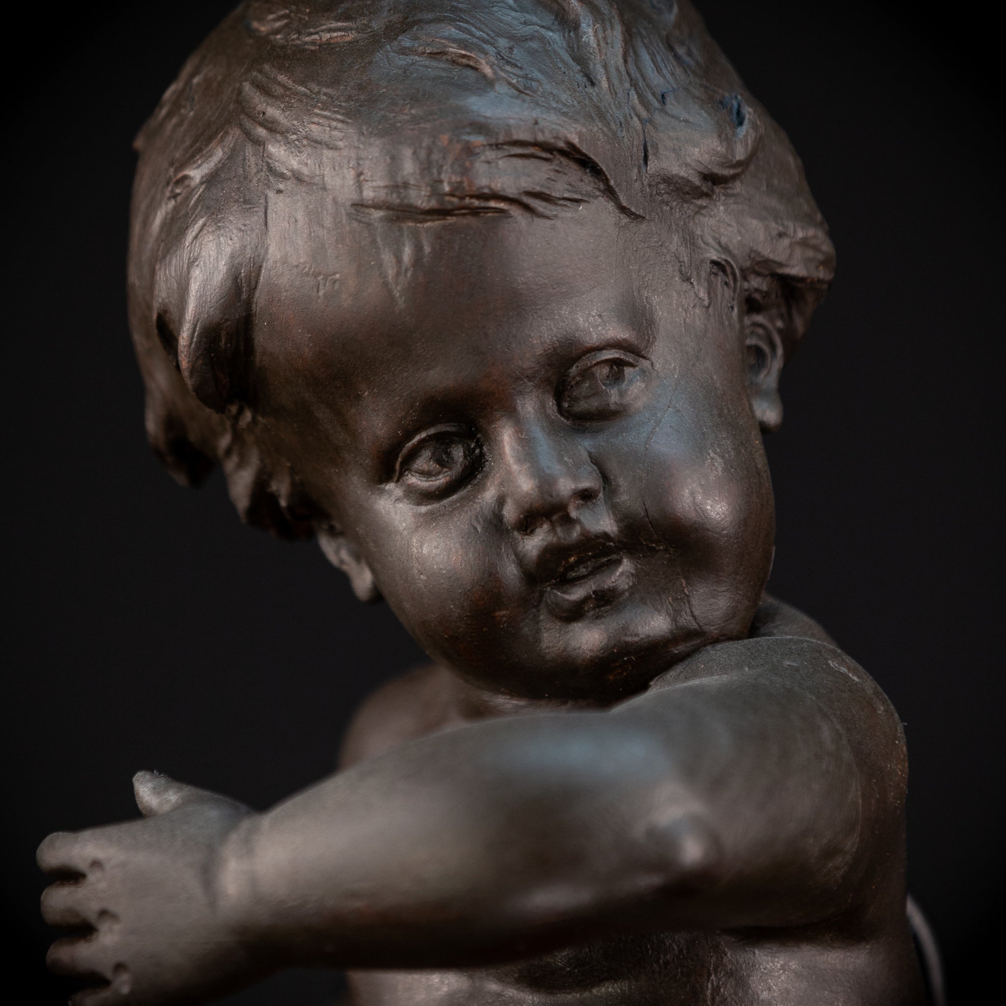 Putto Antique Wooden Sculpture | 18.5" / 47 cm