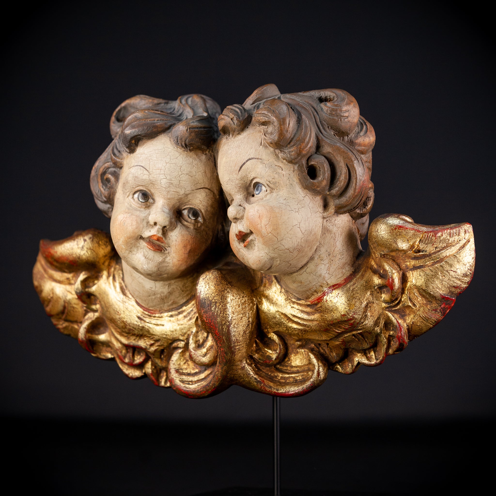 Pair of Angels Wooden Sculpture | Vintage 13.8 " / 35 cm