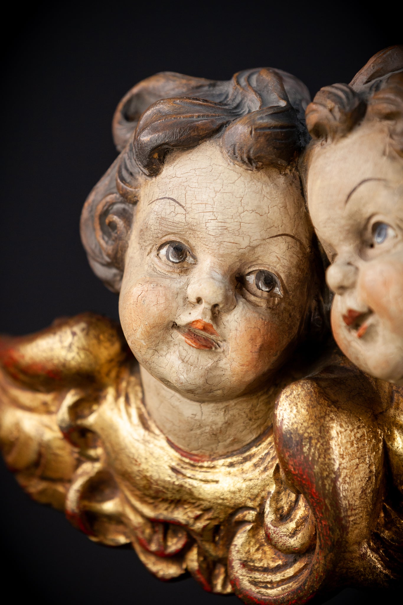 Pair of Angels Wooden Sculpture | Vintage 13.8 " / 35 cm