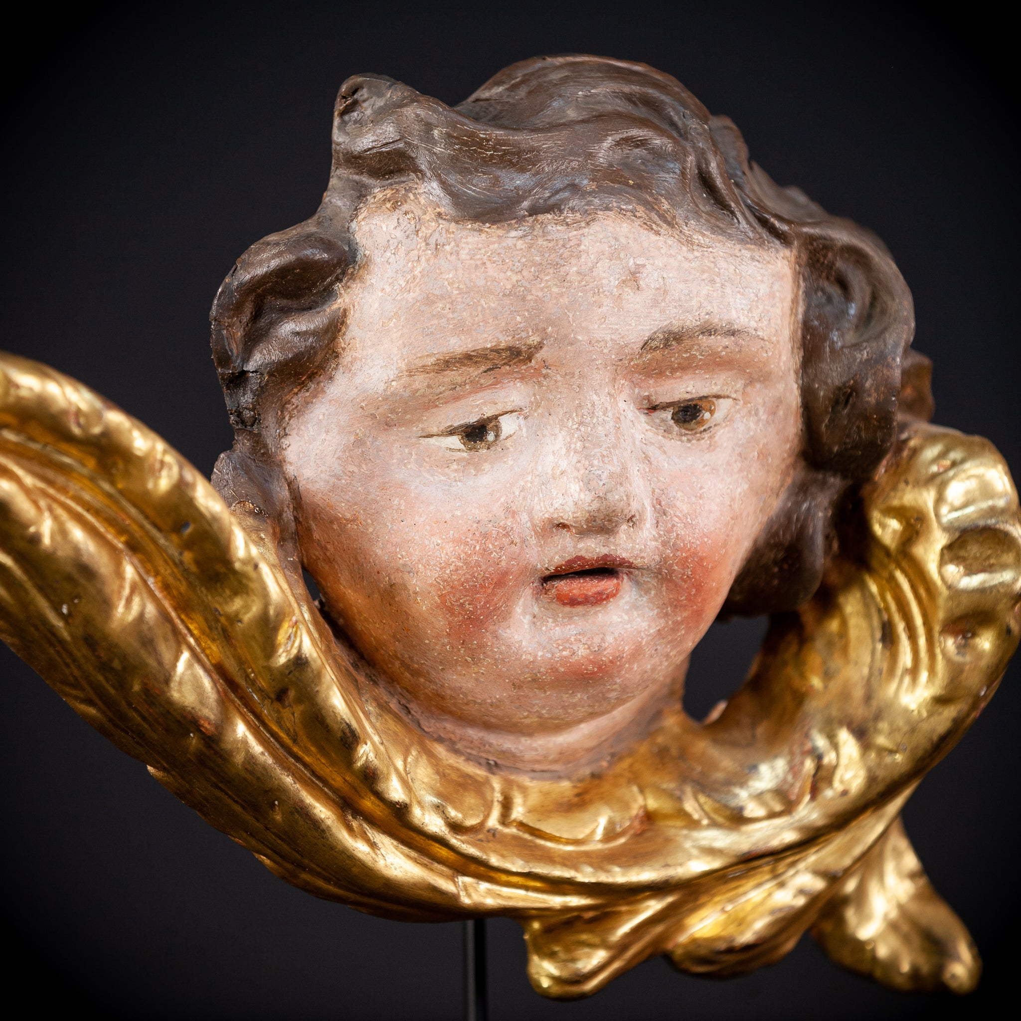 Angel Wooden Sculpture | 1800s Antique 15.7" / 34 cm