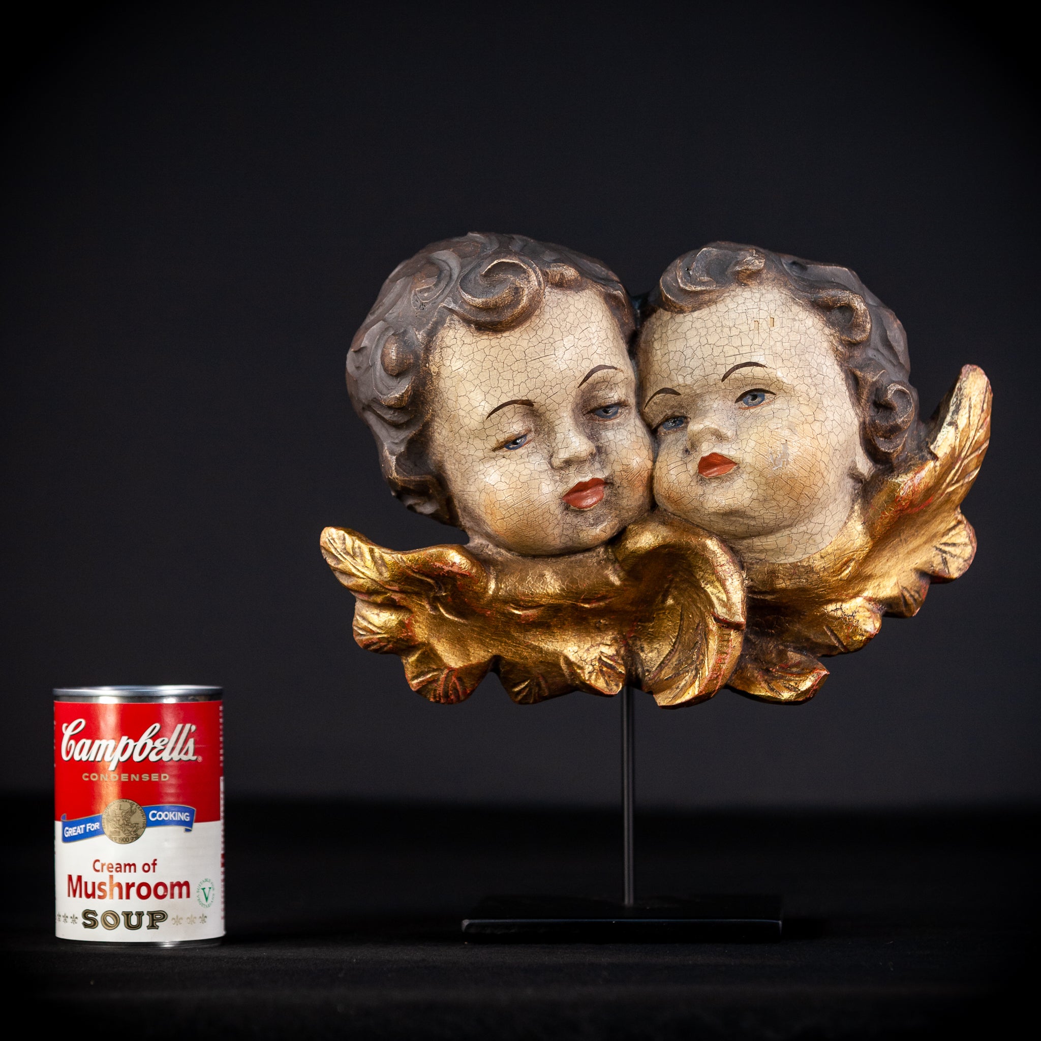 Pair of Angels Wooden Sculpture Vintage | 10.6 " / 29 cm