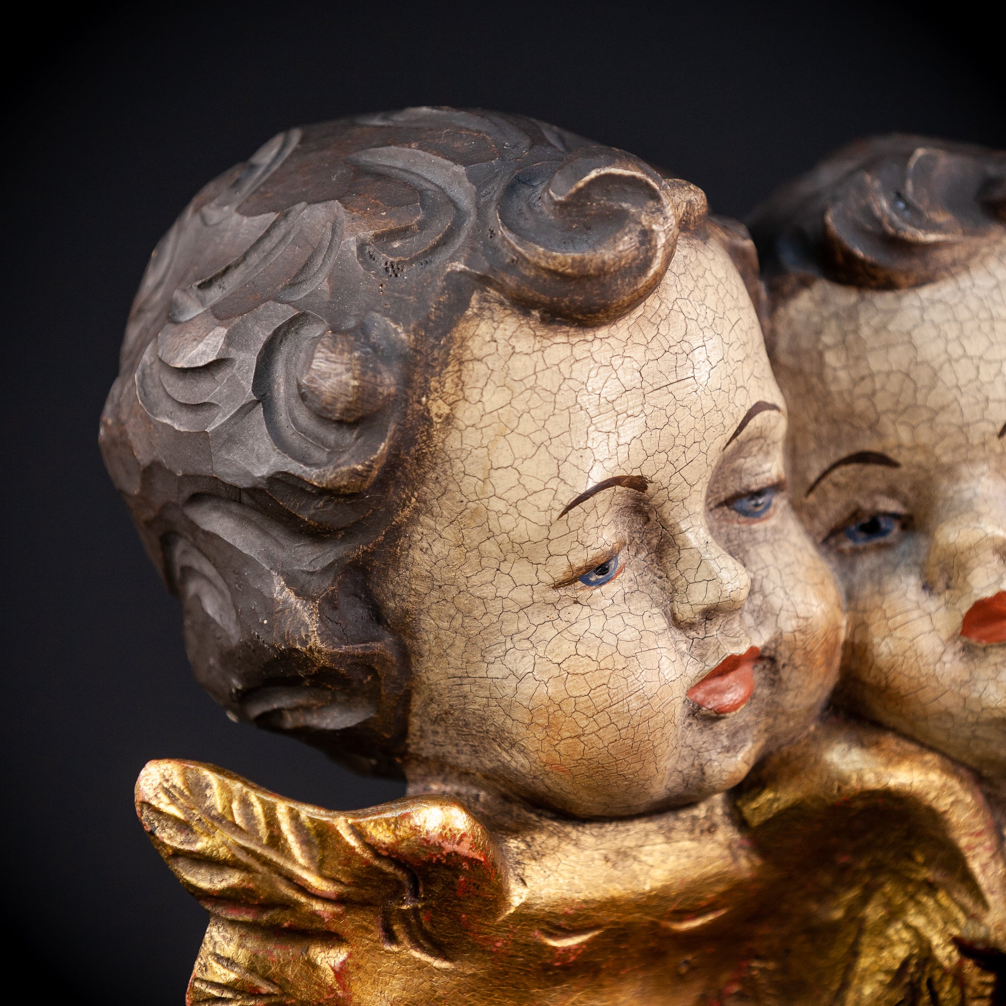 Pair of Angels Wooden Sculpture Vintage | 10.6 " / 29 cm