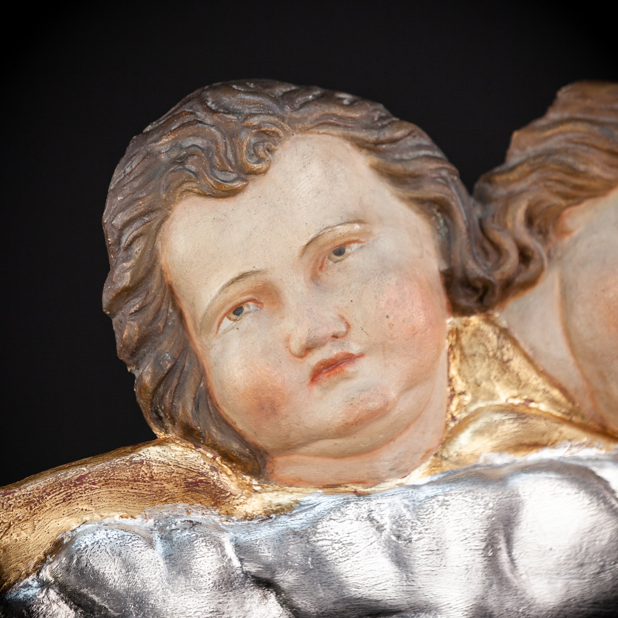 Pair of Angels Antique Wooden Relief Sculpture | 1800s Antique 22.8" / 45 cm