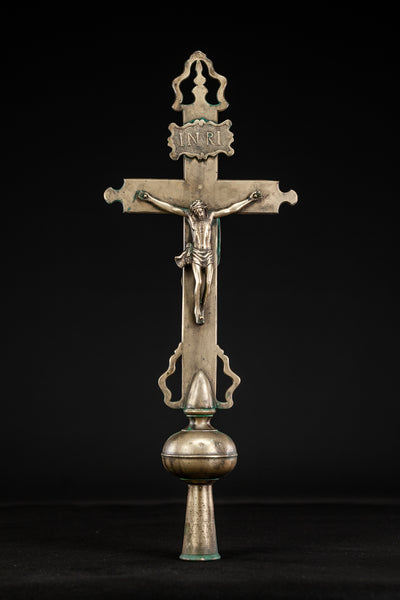 Crucifix Processional Bronze | RARE 16th Cent Antique Cross 22"