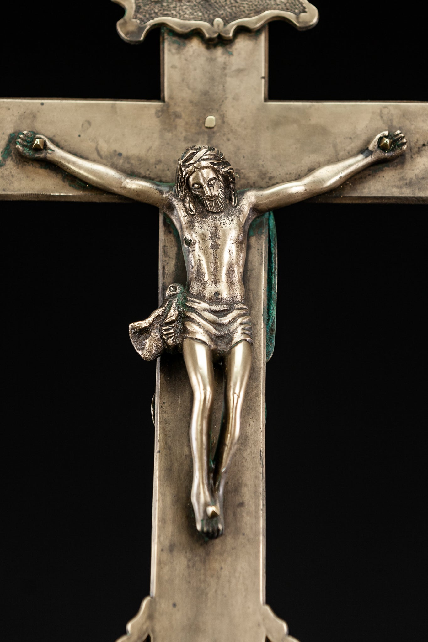 Crucifix Processional Bronze | RARE 16th Cent Antique Cross 22"