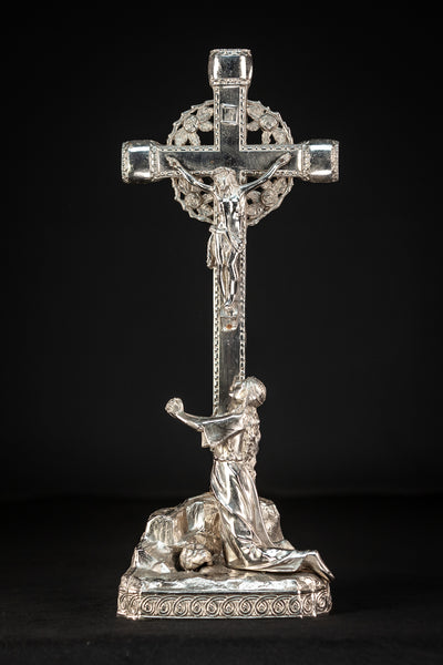Altar Crucifix | Silvered Metal  | 16.3”