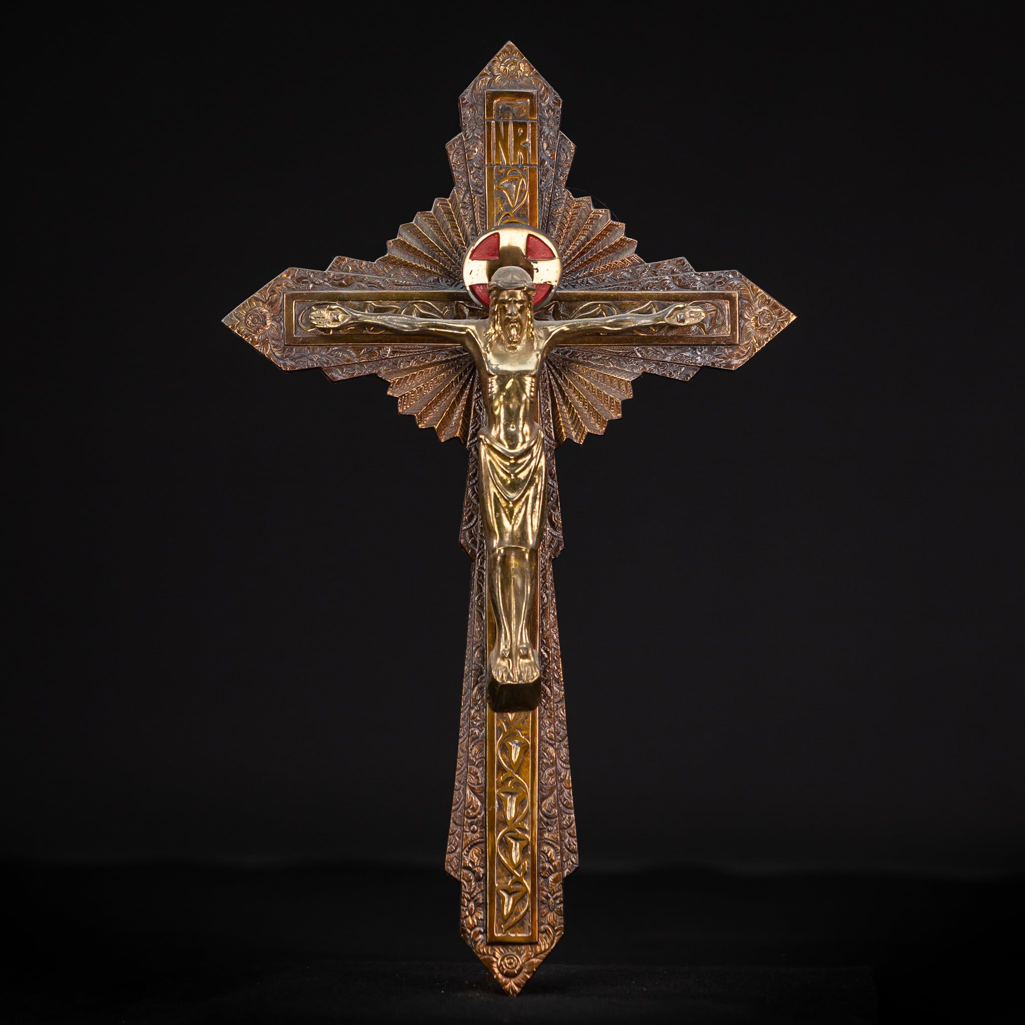 Crucifix Wall Art Deco Bronze Cross 15.6"