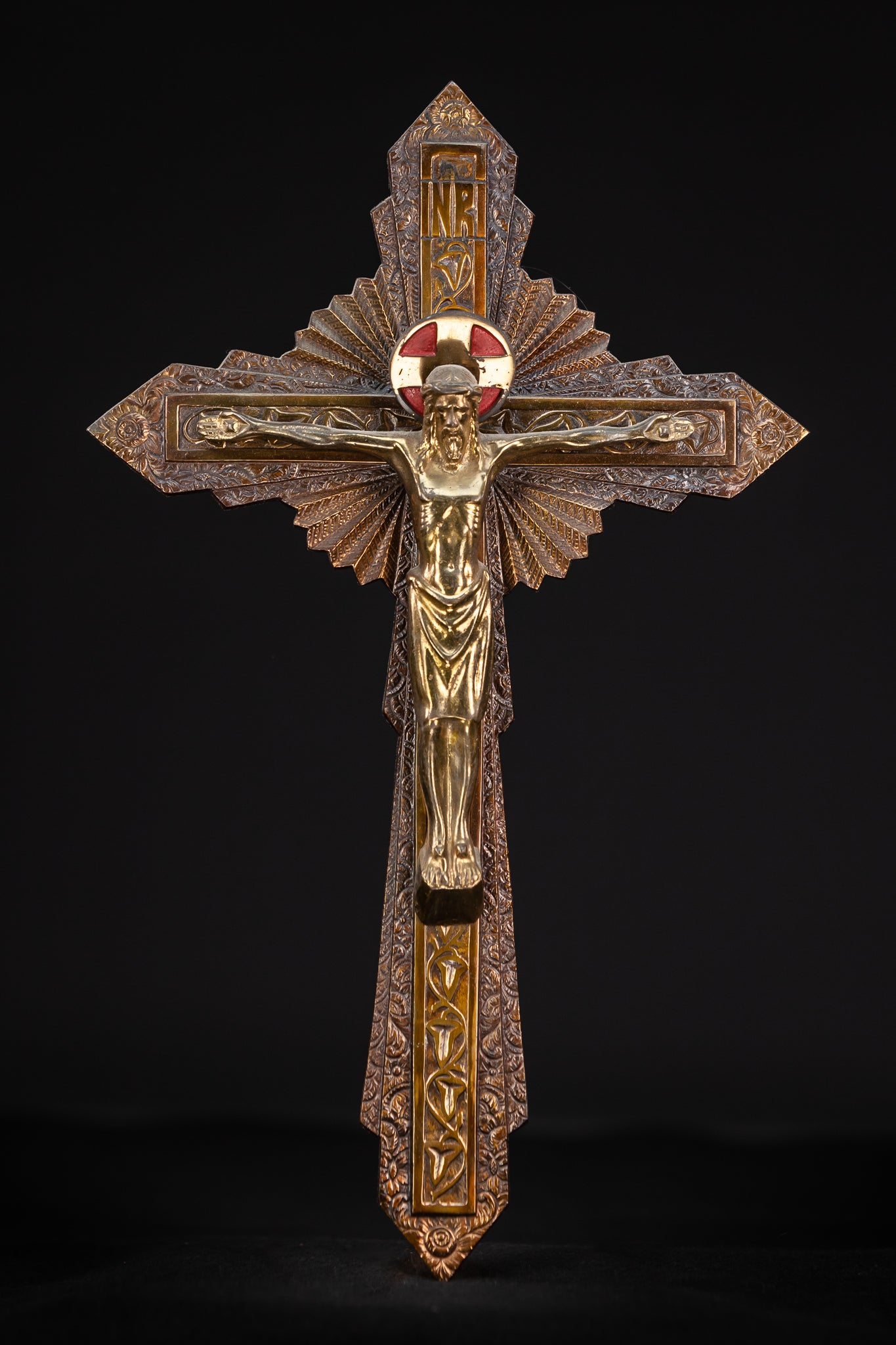 Crucifix Wall Art Deco Bronze Cross 15.6"