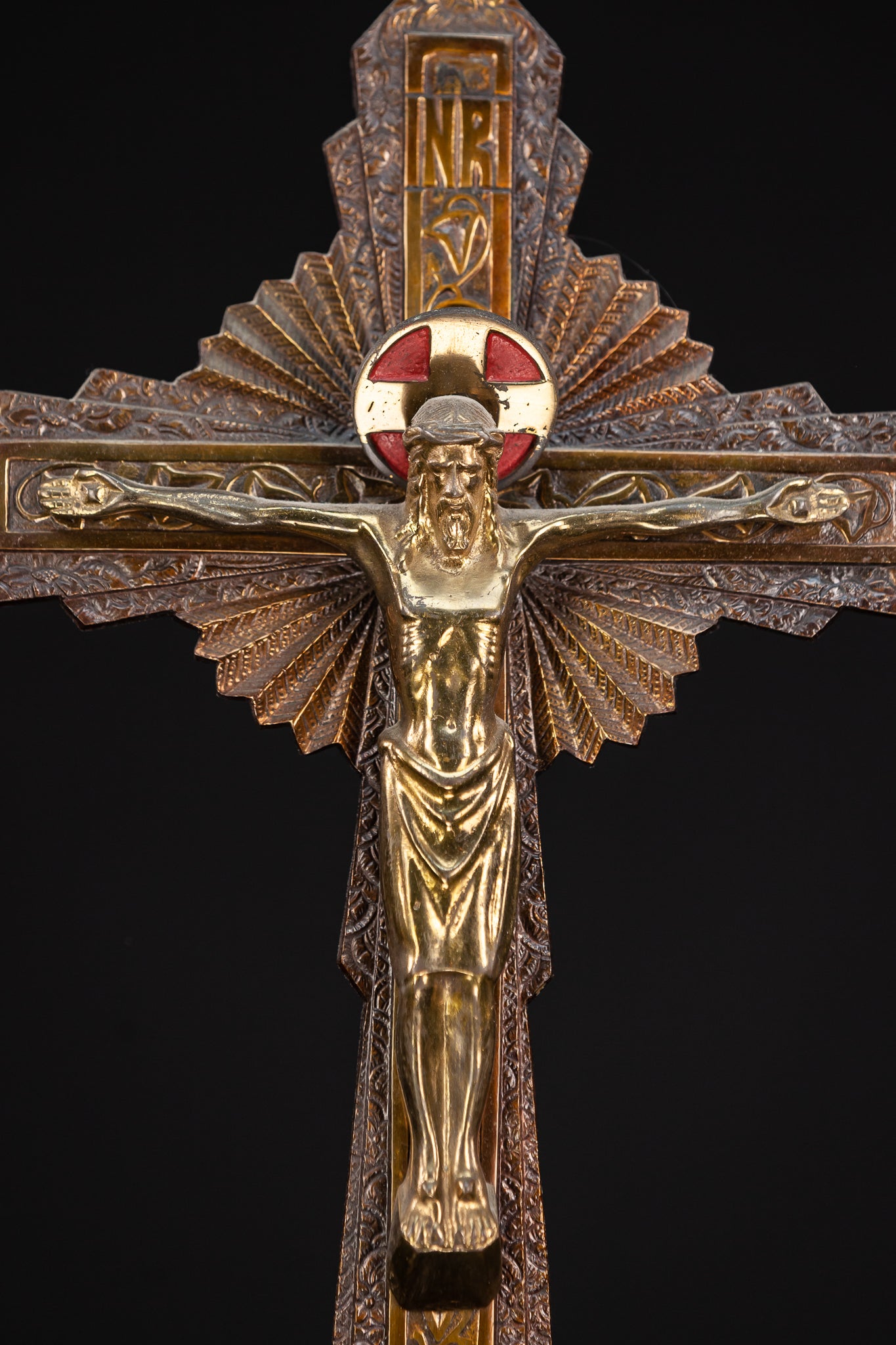 Crucifix Wall Art Deco Bronze Cross 15.6"